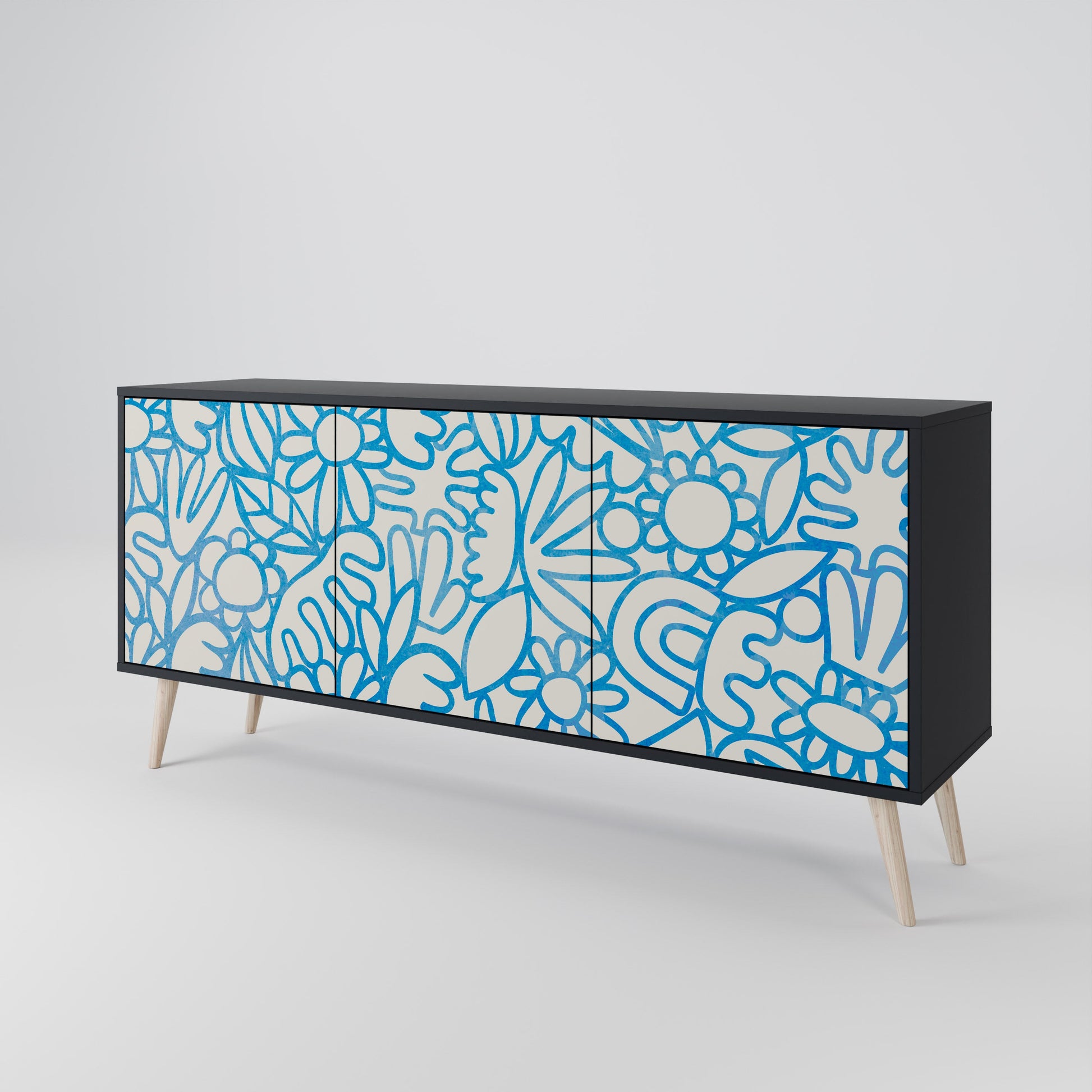 Buffet 3 portes BLOOMY MORNING en finition noire