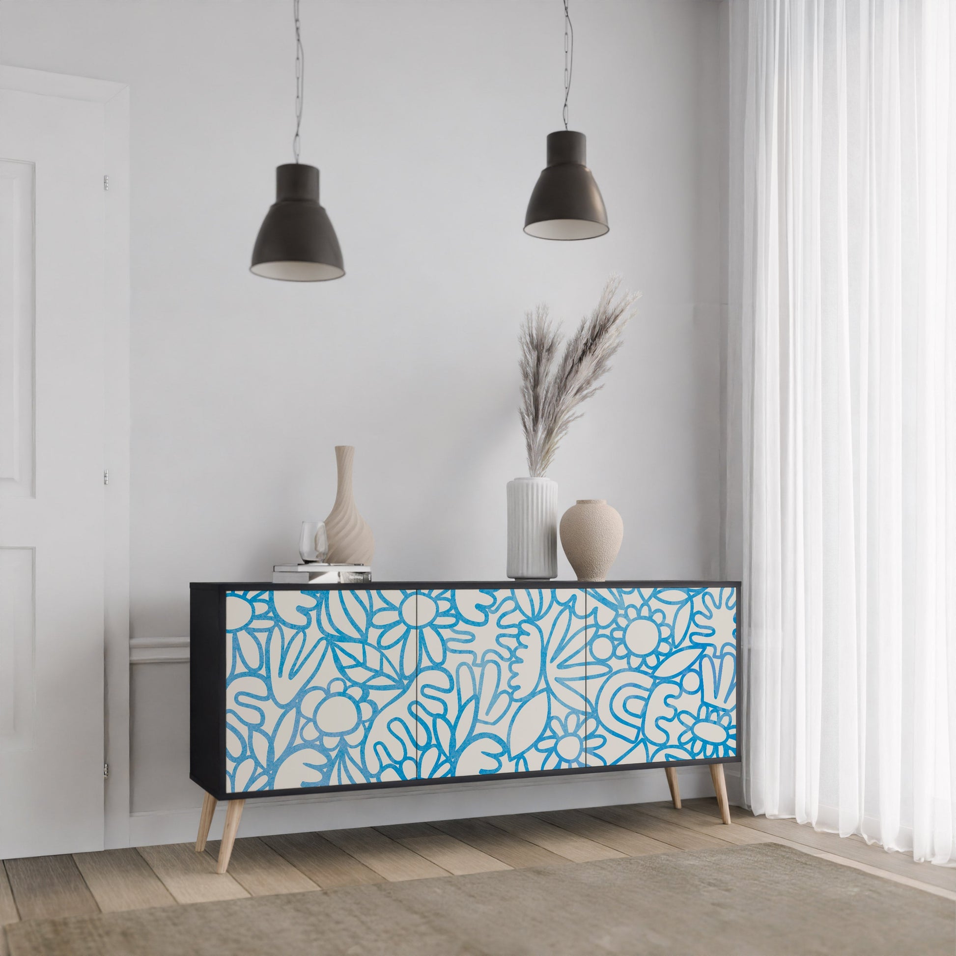 Buffet 3 portes BLOOMY MORNING en finition noire