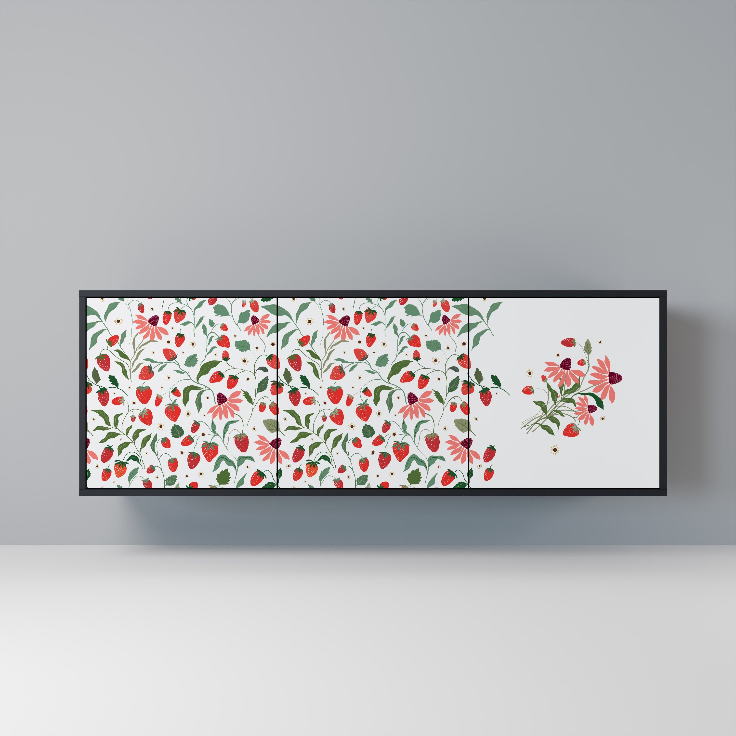 Buffet 3 portes FLOWERS AND STRAWBERRIES en finition noire