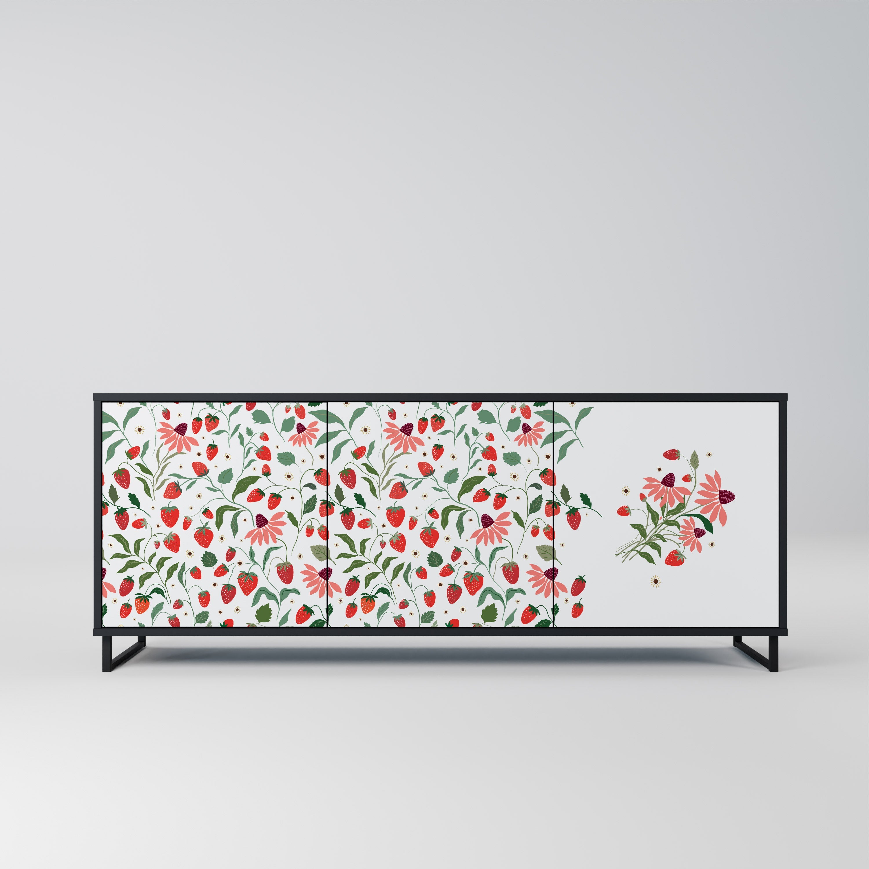Buffet 3 portes FLOWERS AND STRAWBERRIES en finition noire