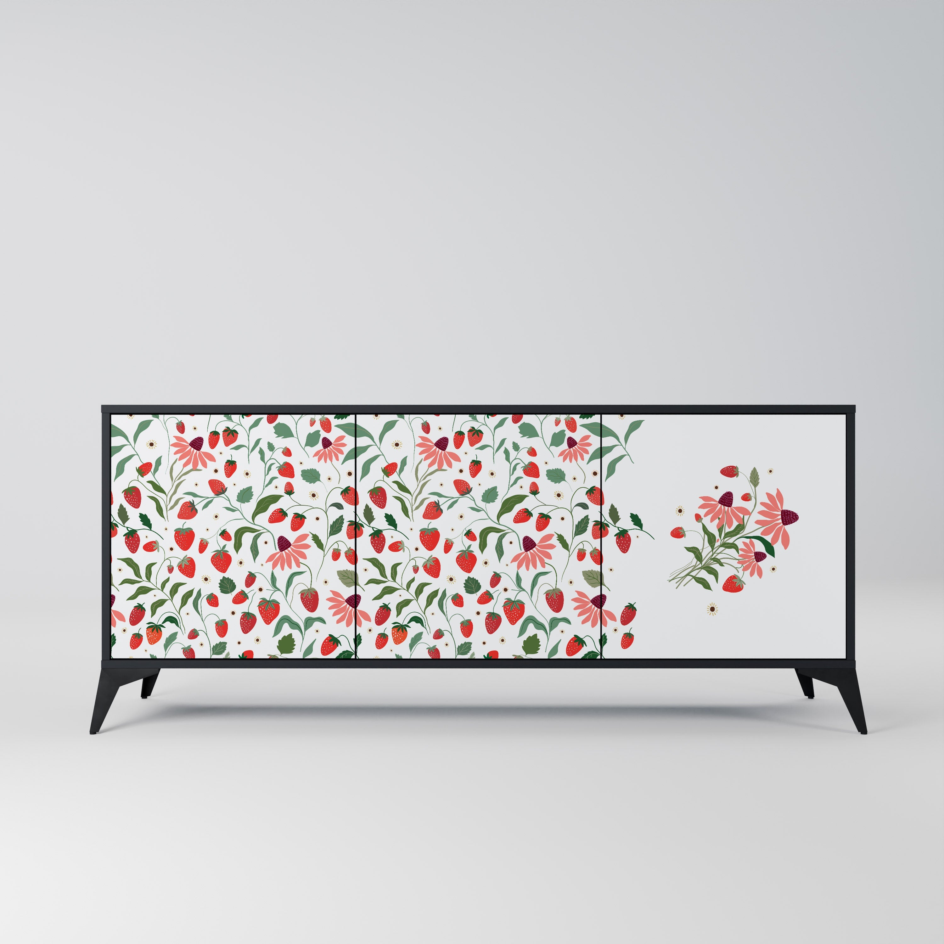 Buffet 3 portes FLOWERS AND STRAWBERRIES en finition noire