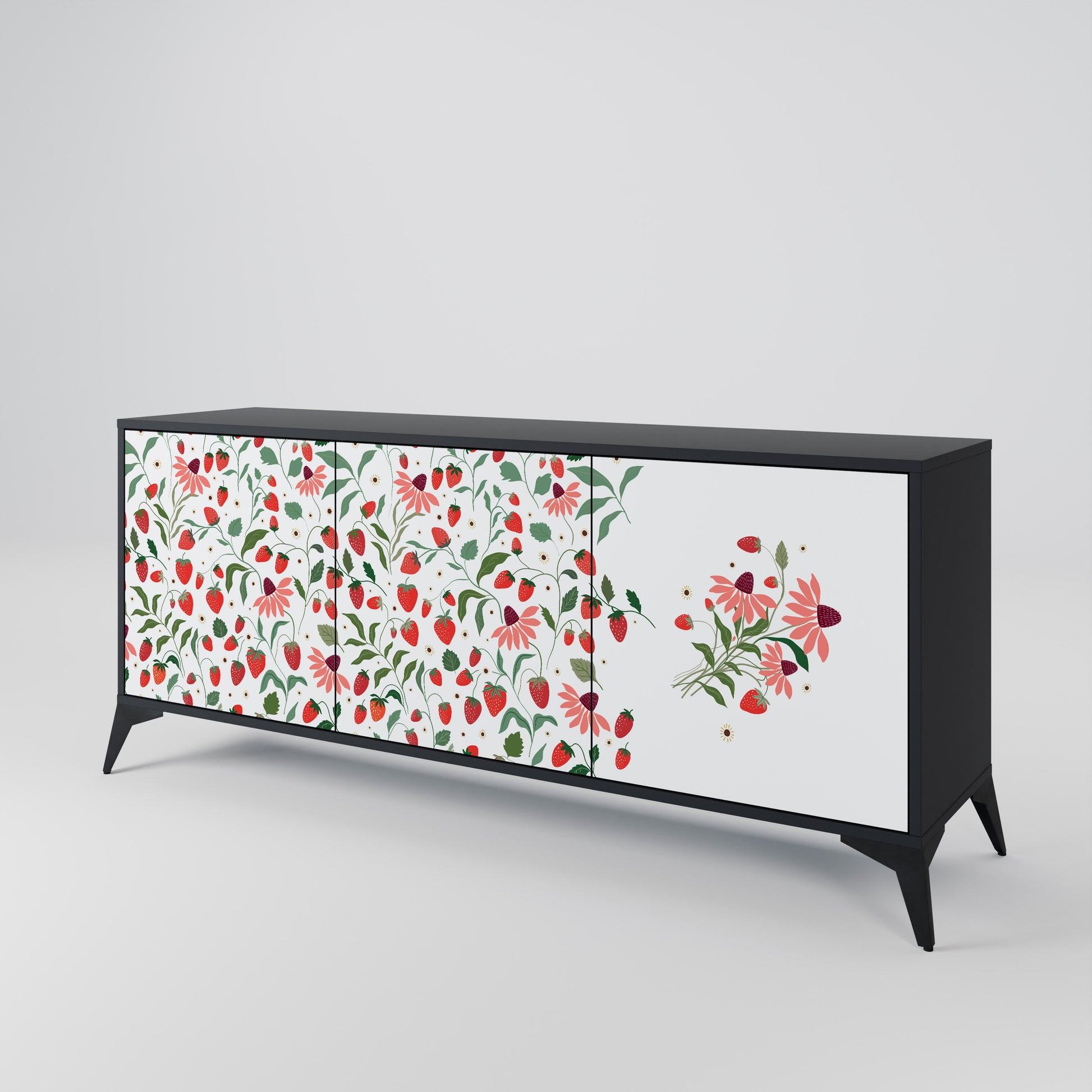 Buffet 3 portes FLOWERS AND STRAWBERRIES en finition noire