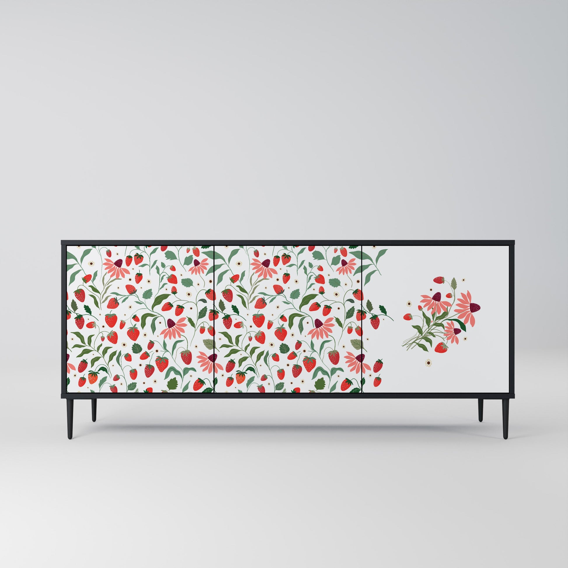 Buffet 3 portes FLOWERS AND STRAWBERRIES en finition noire