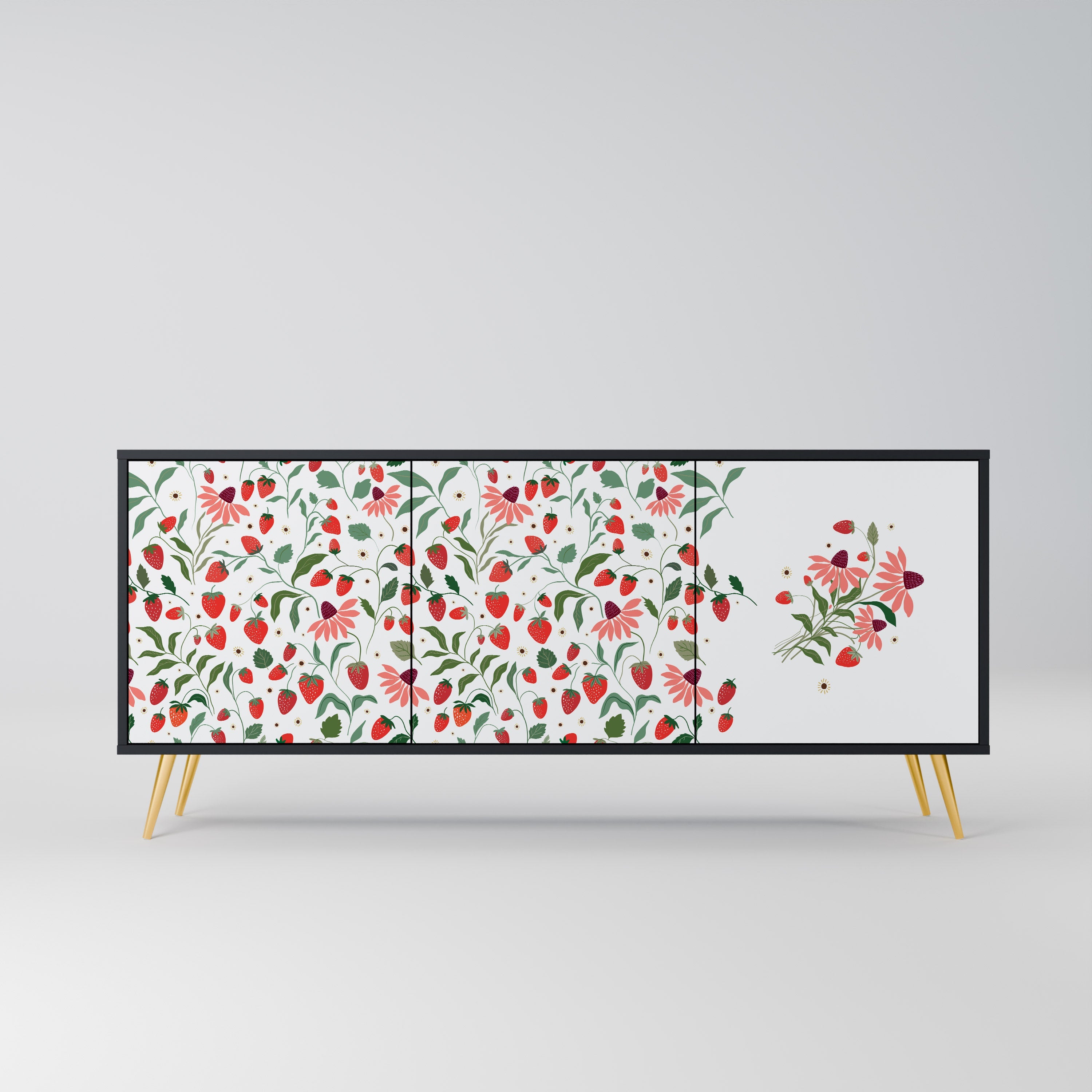 Buffet 3 portes FLOWERS AND STRAWBERRIES en finition noire