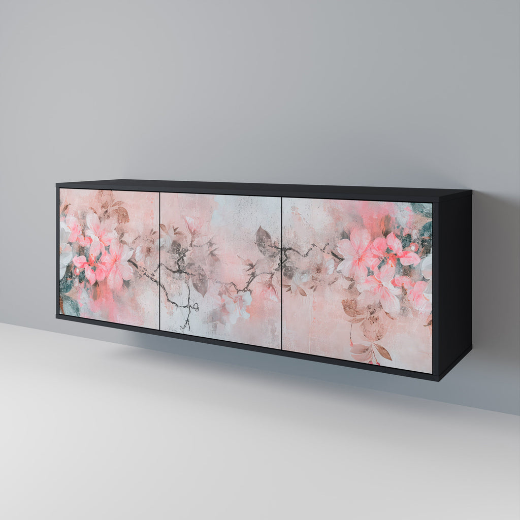 Buffet 3 portes CHERRY BLOSSOM finition noire