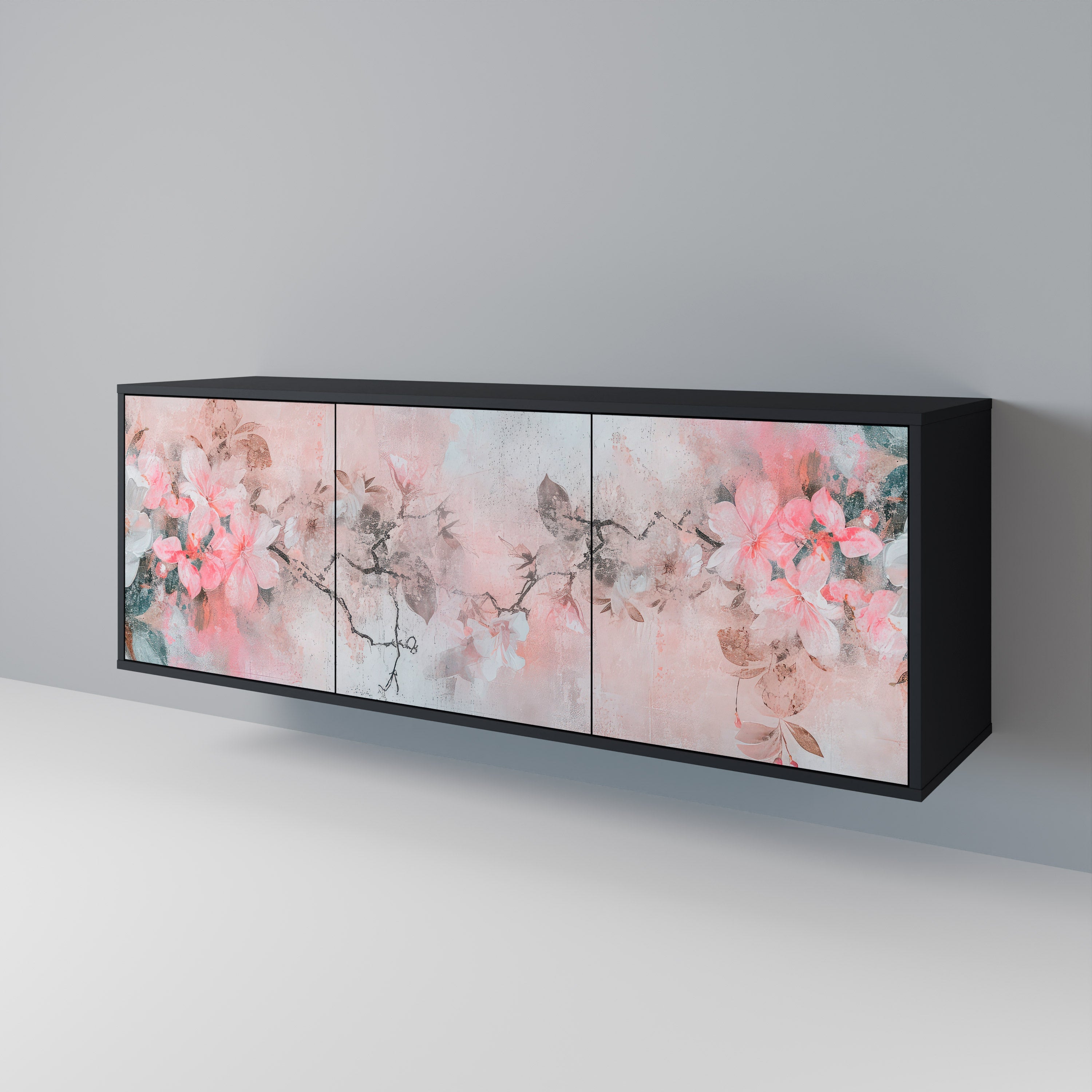 Buffet 3 portes CHERRY BLOSSOM finition noire