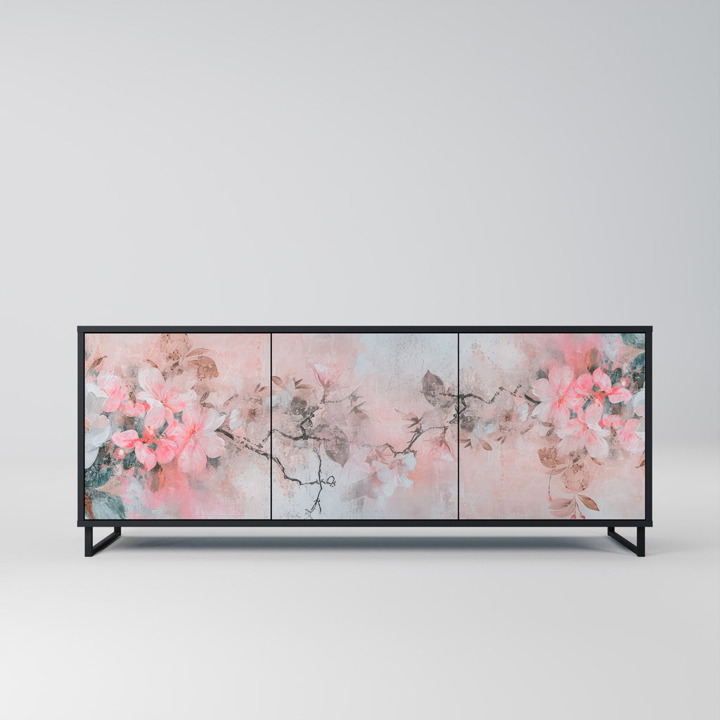 Buffet 3 portes CHERRY BLOSSOM finition noire