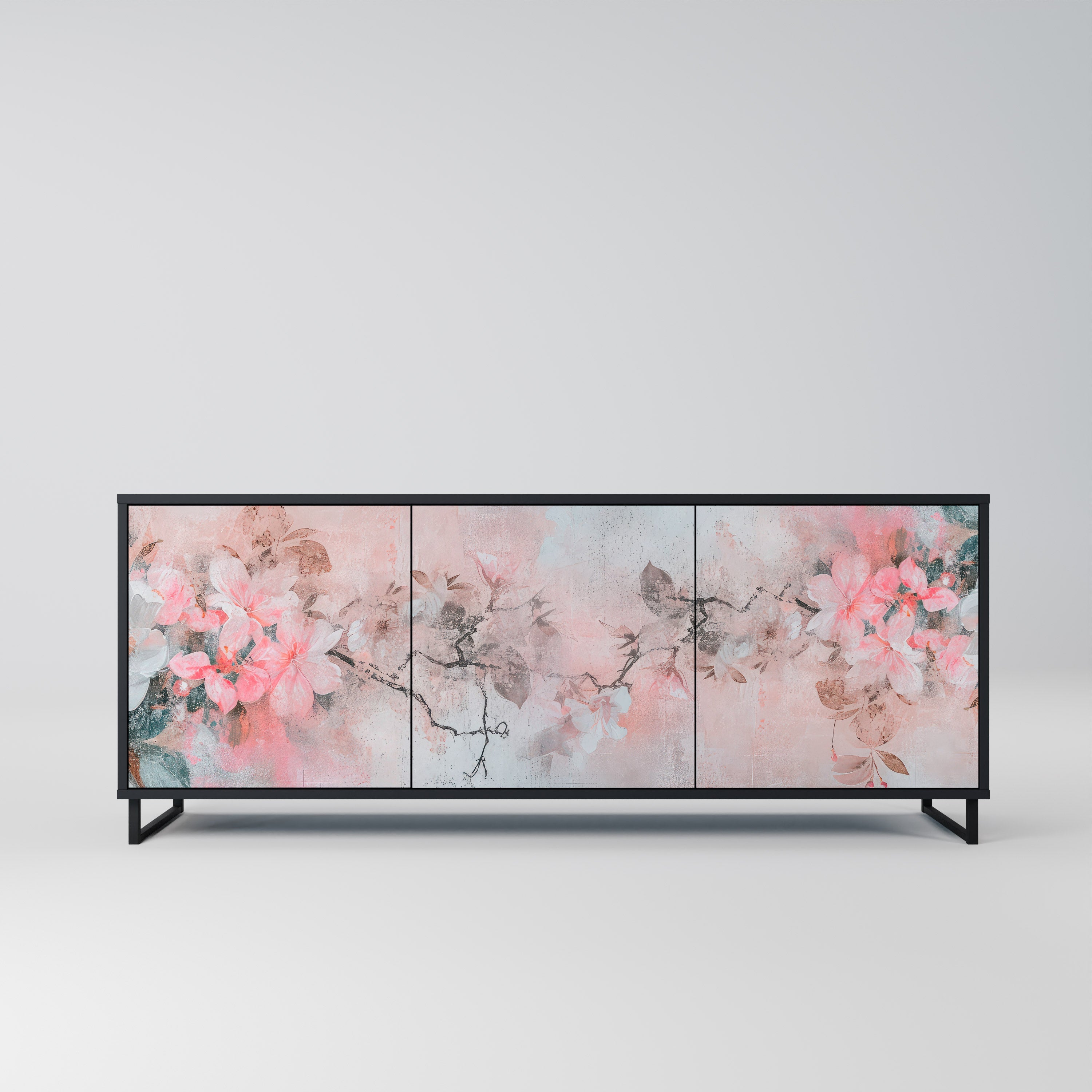 Buffet 3 portes CHERRY BLOSSOM finition noire