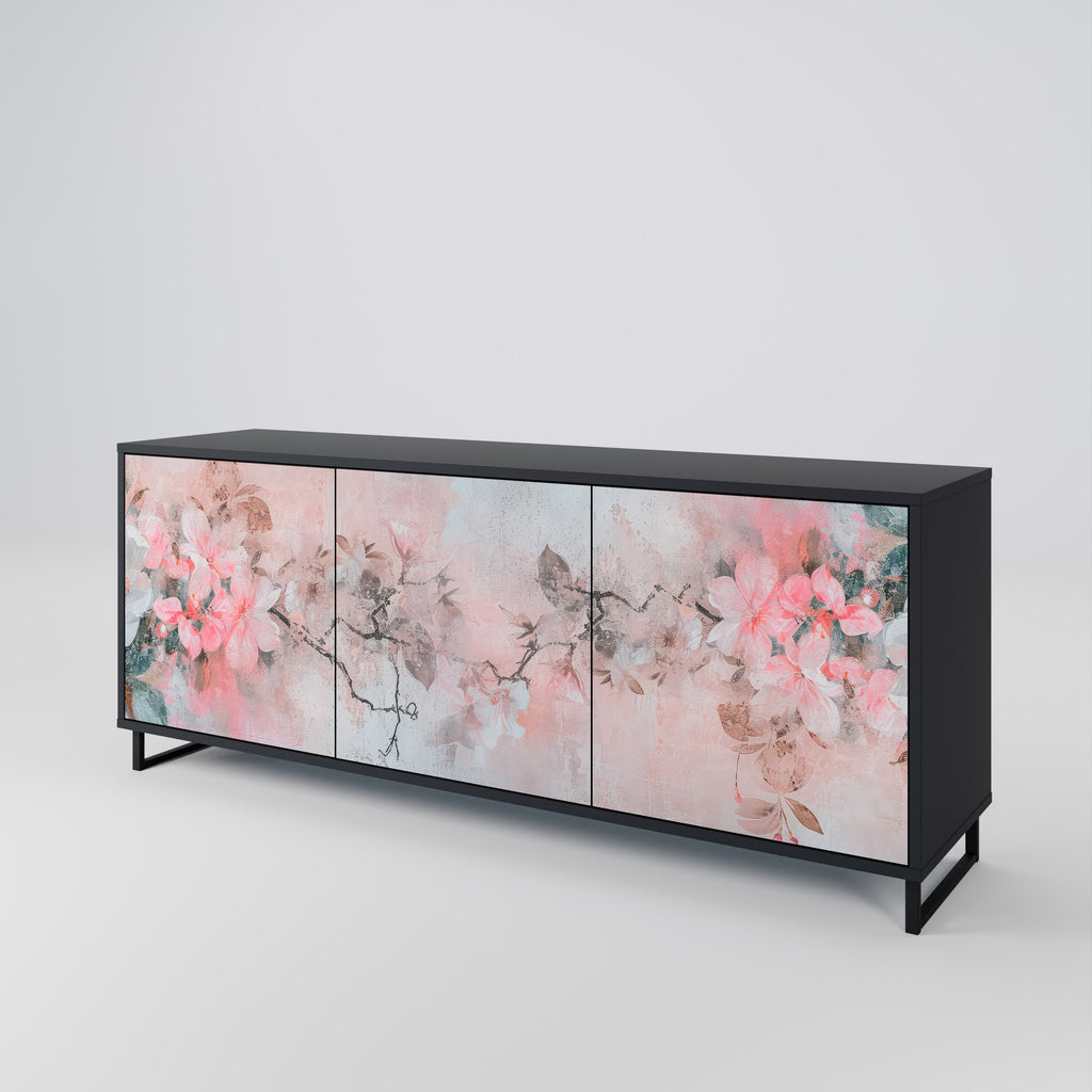 Buffet 3 portes CHERRY BLOSSOM finition noire