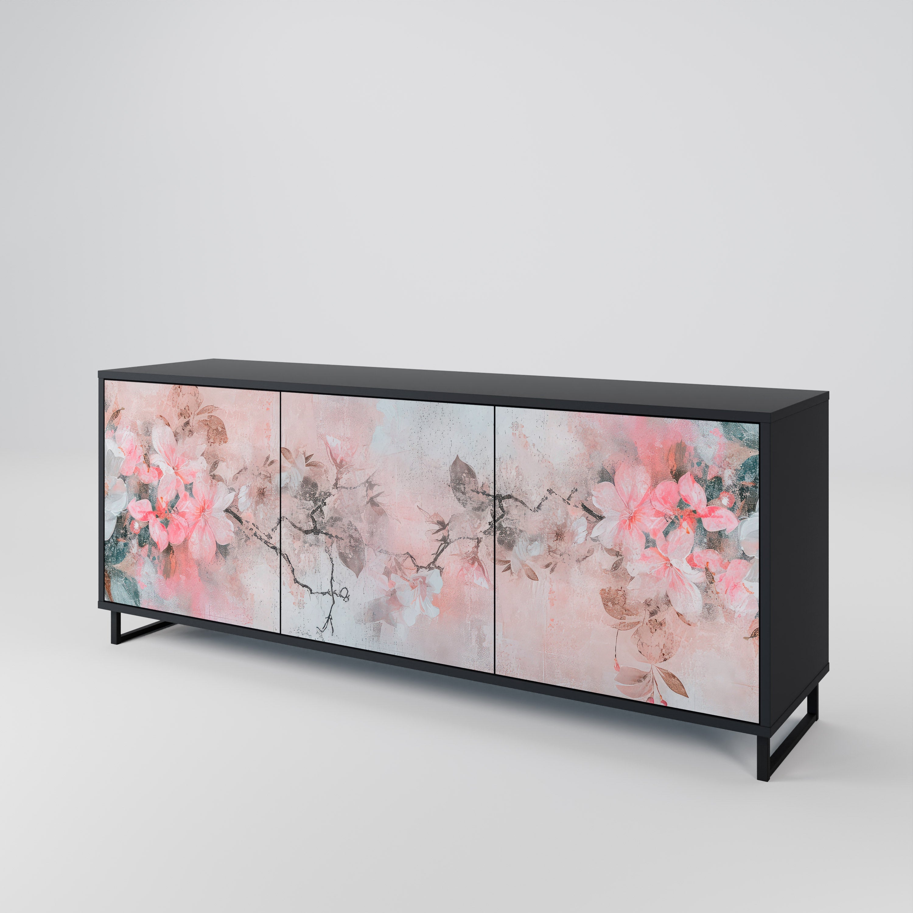 Buffet 3 portes CHERRY BLOSSOM finition noire