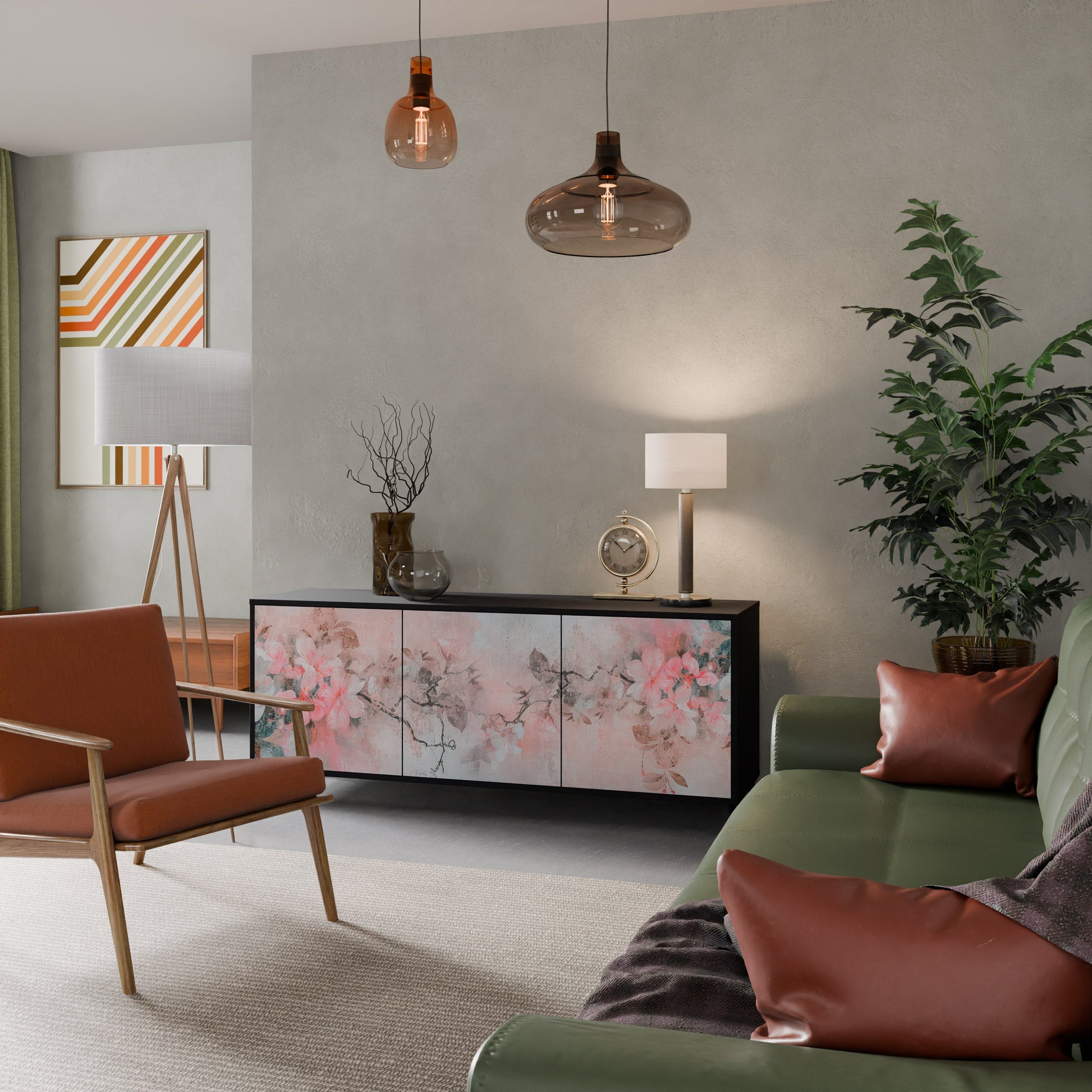 Buffet 3 portes CHERRY BLOSSOM finition noire