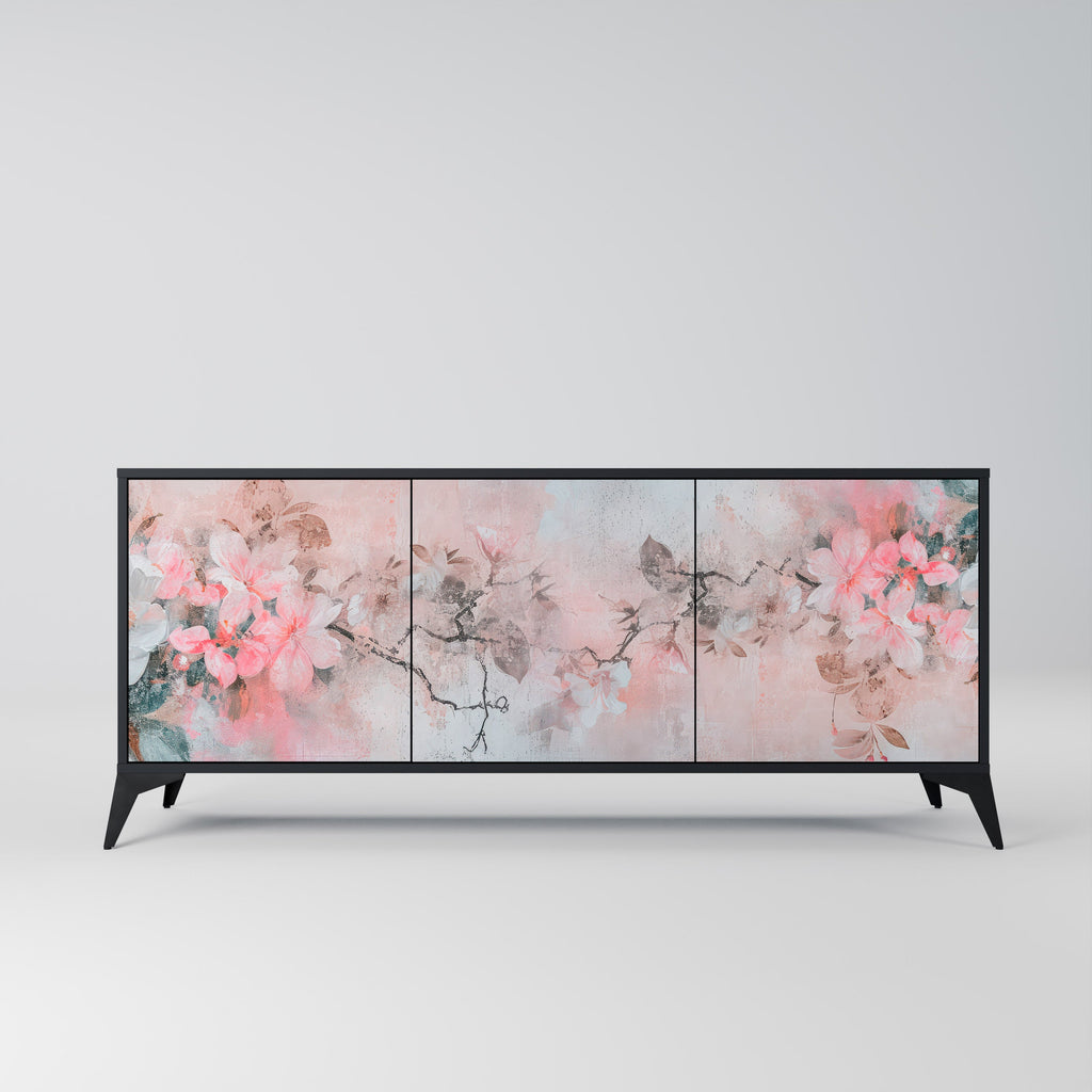 Buffet 3 portes CHERRY BLOSSOM finition noire