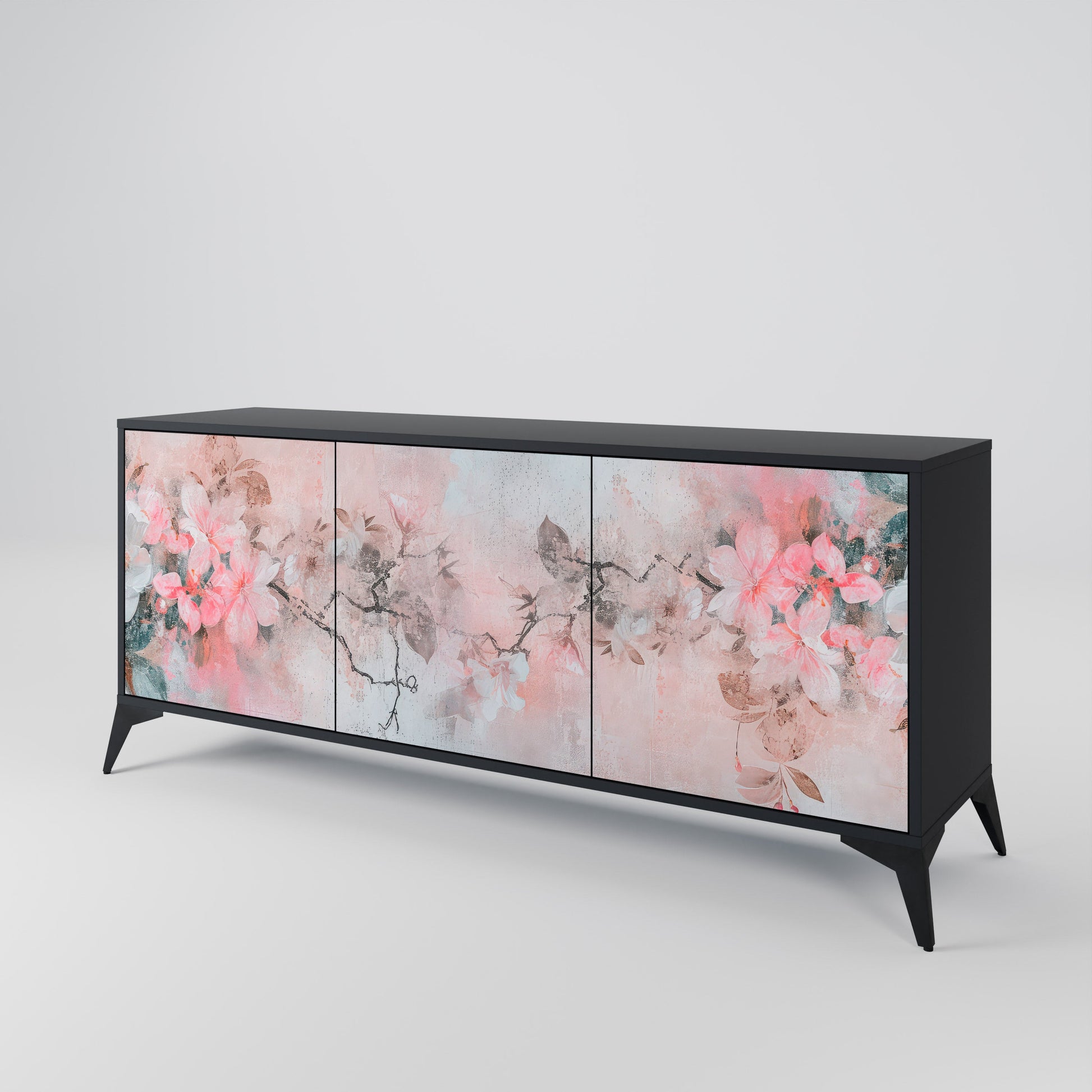 Buffet 3 portes CHERRY BLOSSOM finition noire