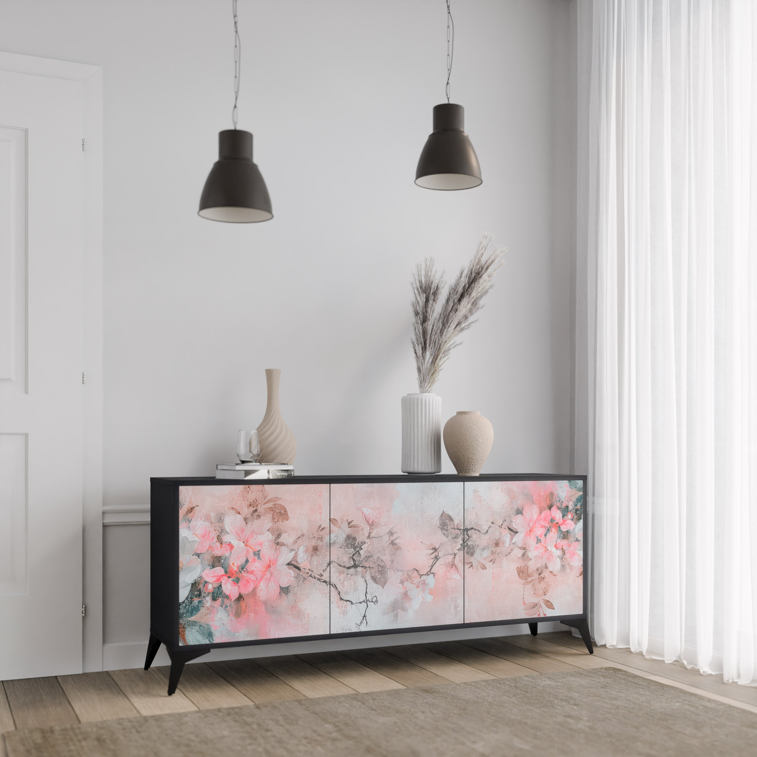 Buffet 3 portes CHERRY BLOSSOM finition noire