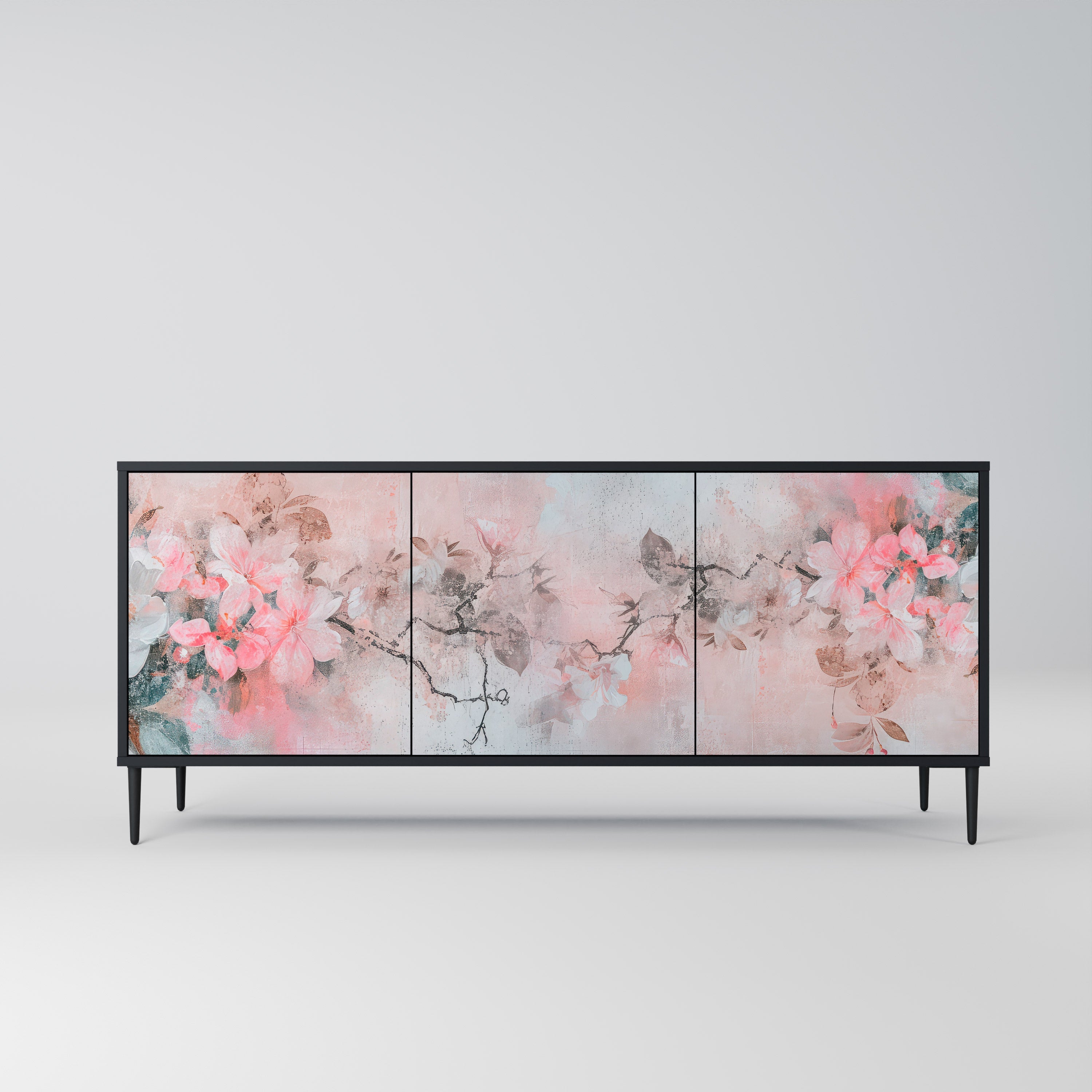 Buffet 3 portes CHERRY BLOSSOM finition noire