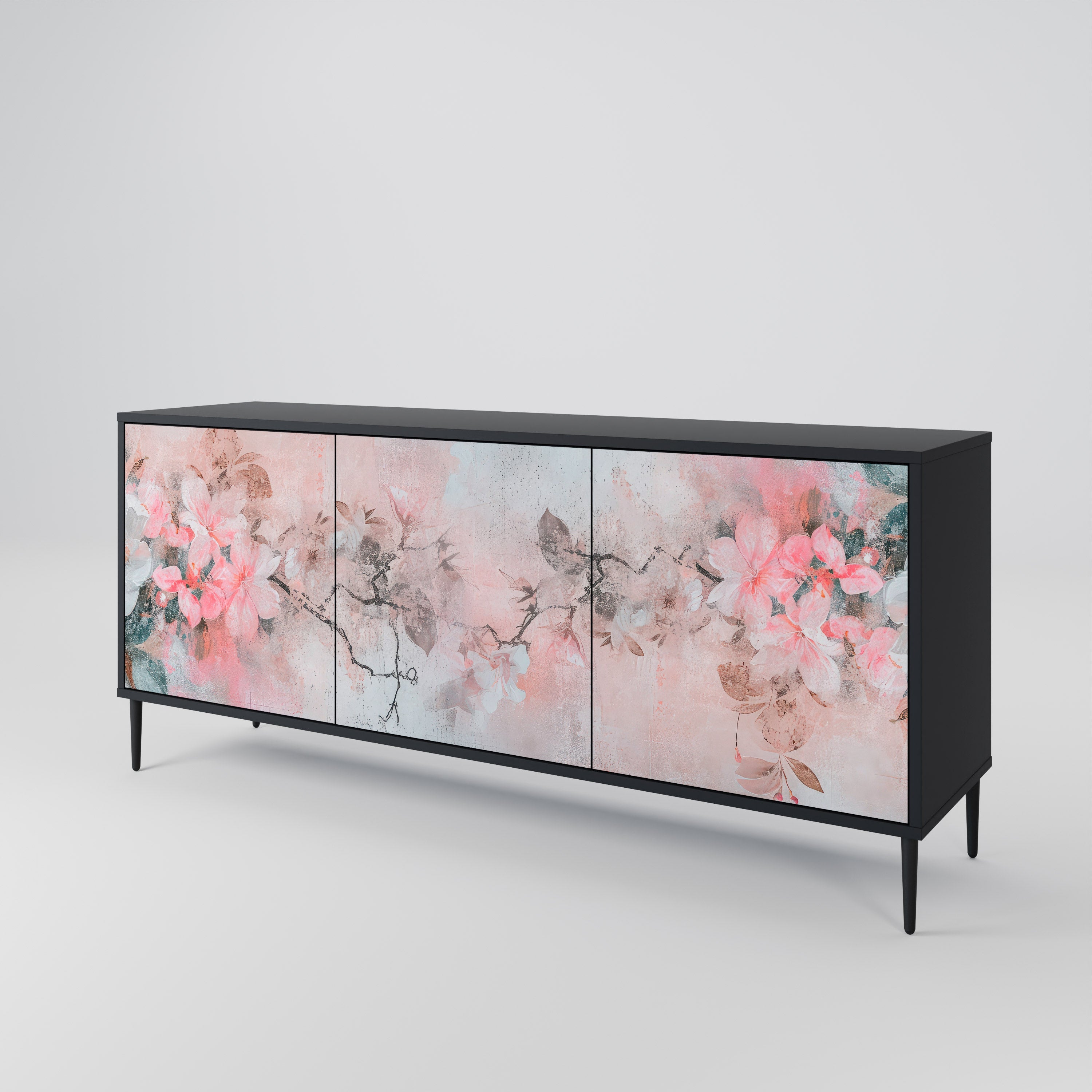 Buffet 3 portes CHERRY BLOSSOM finition noire