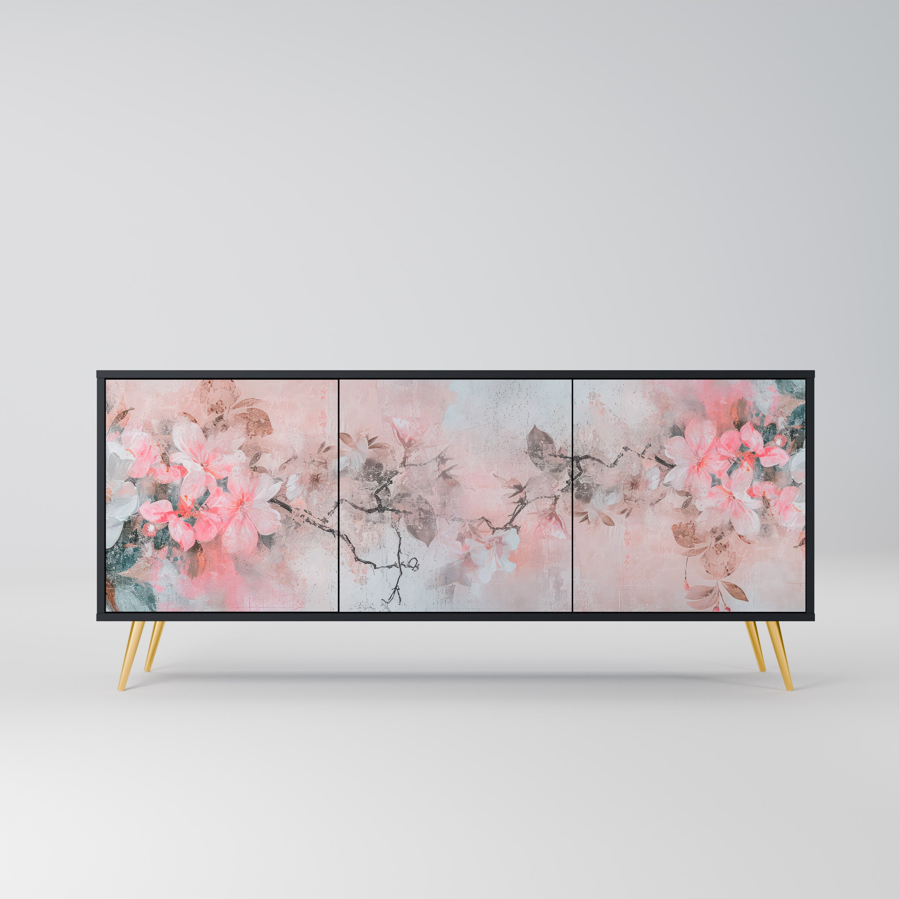 Buffet 3 portes CHERRY BLOSSOM finition noire