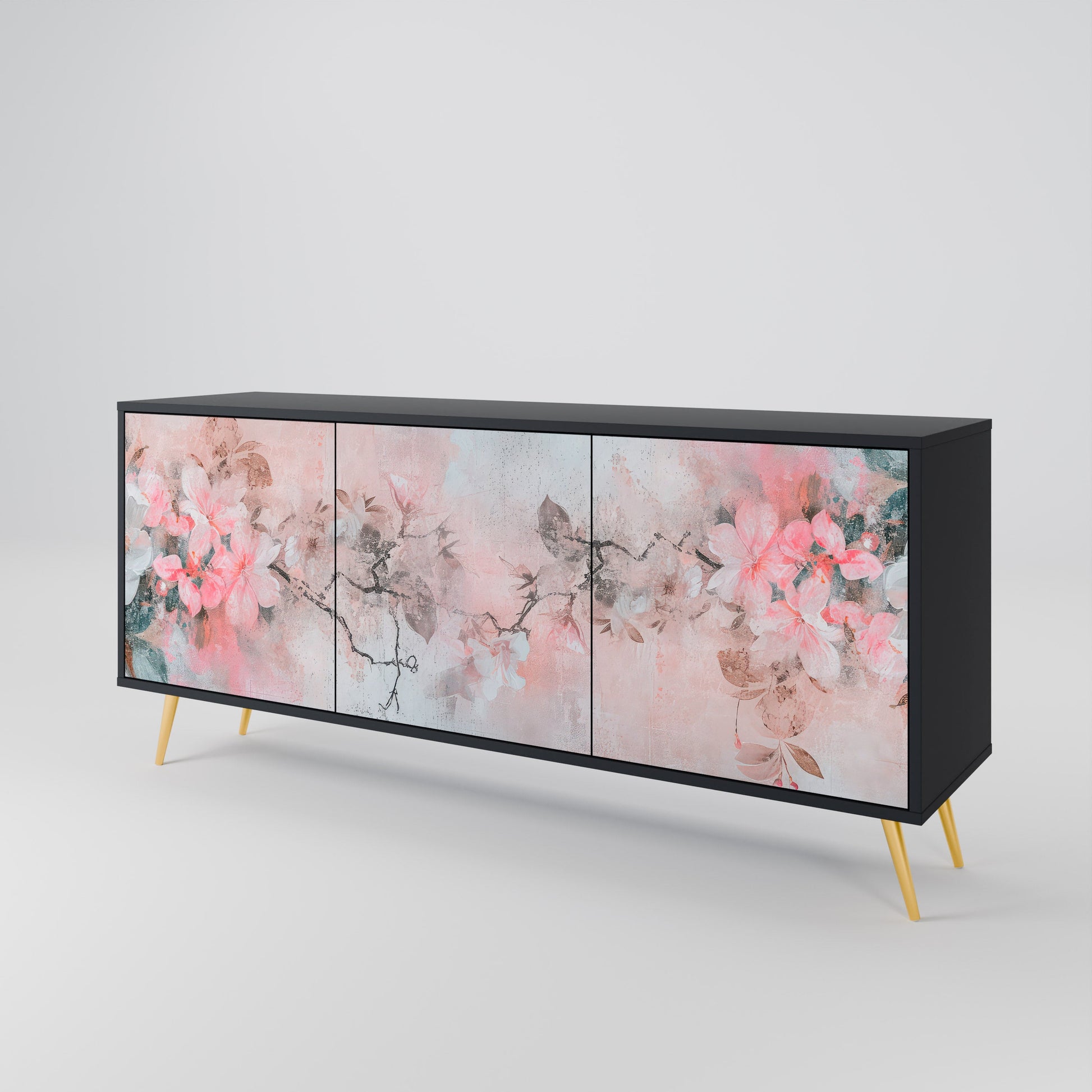 Buffet 3 portes CHERRY BLOSSOM finition noire