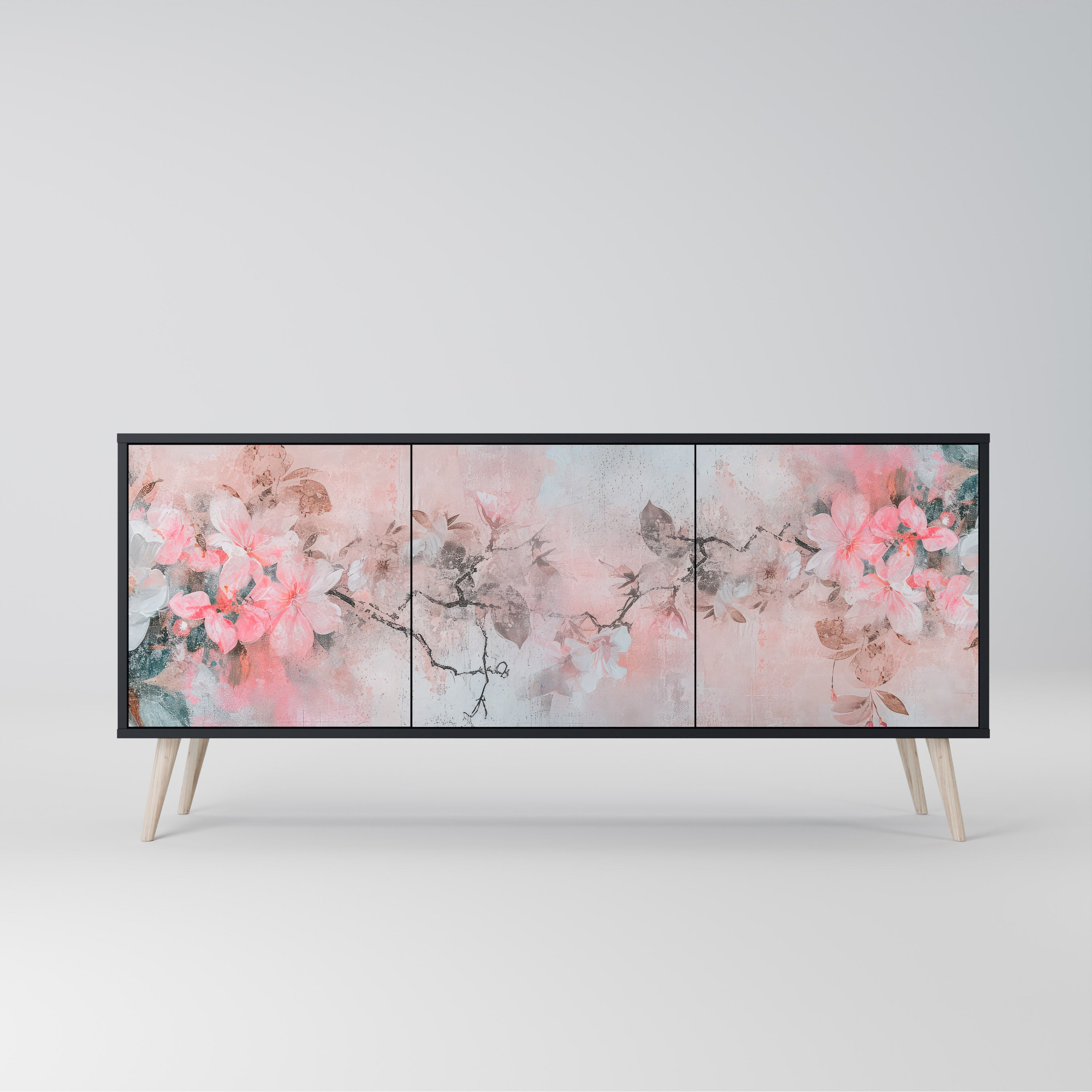 Buffet 3 portes CHERRY BLOSSOM finition noire
