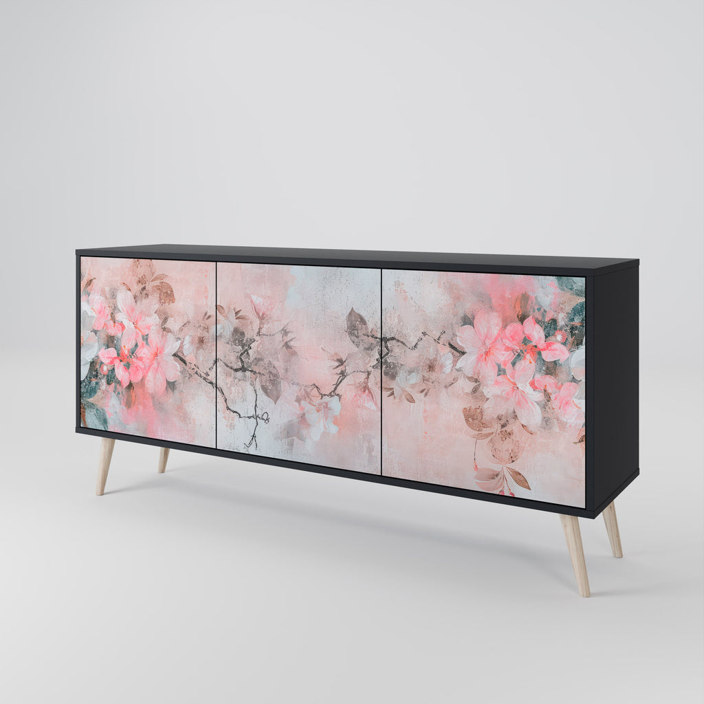 Buffet 3 portes CHERRY BLOSSOM finition noire