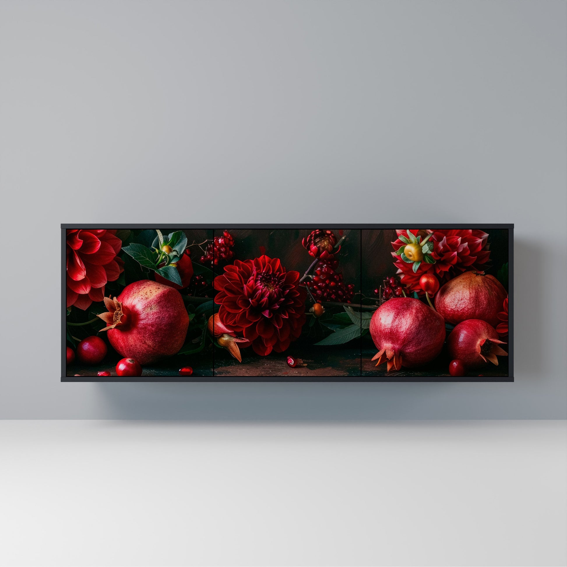 Buffet 3 portes DAHLIAS ET GRENADES en finition noire