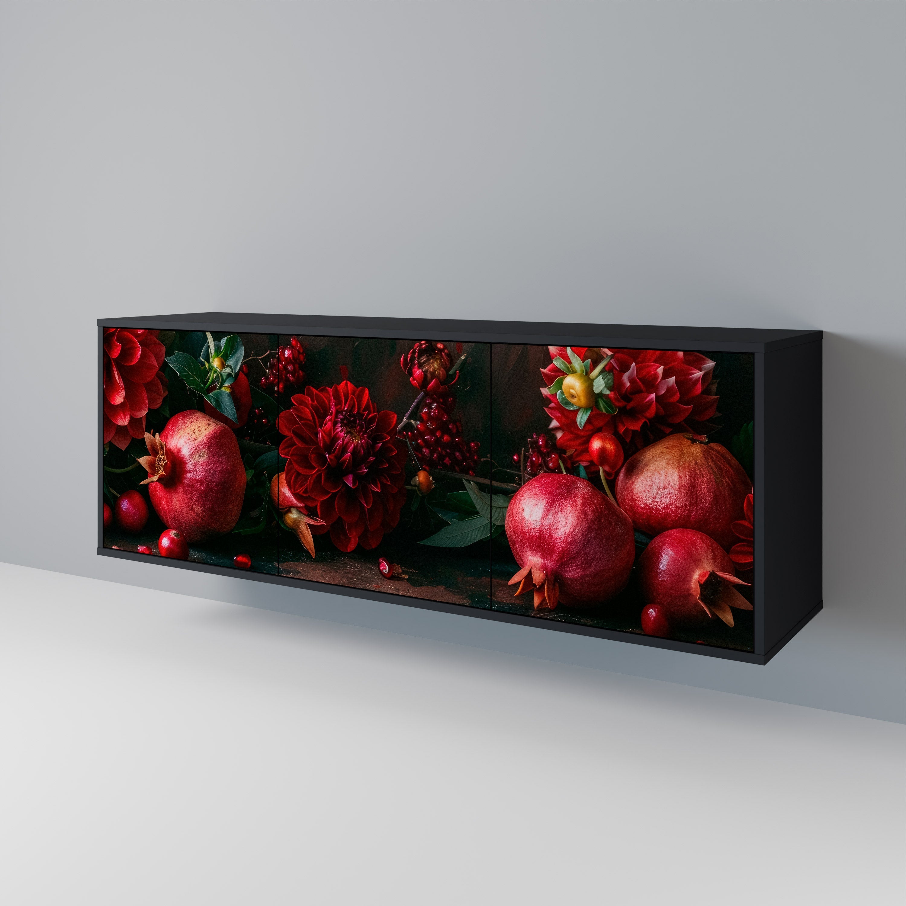Buffet 3 portes DAHLIAS ET GRENADES en finition noire