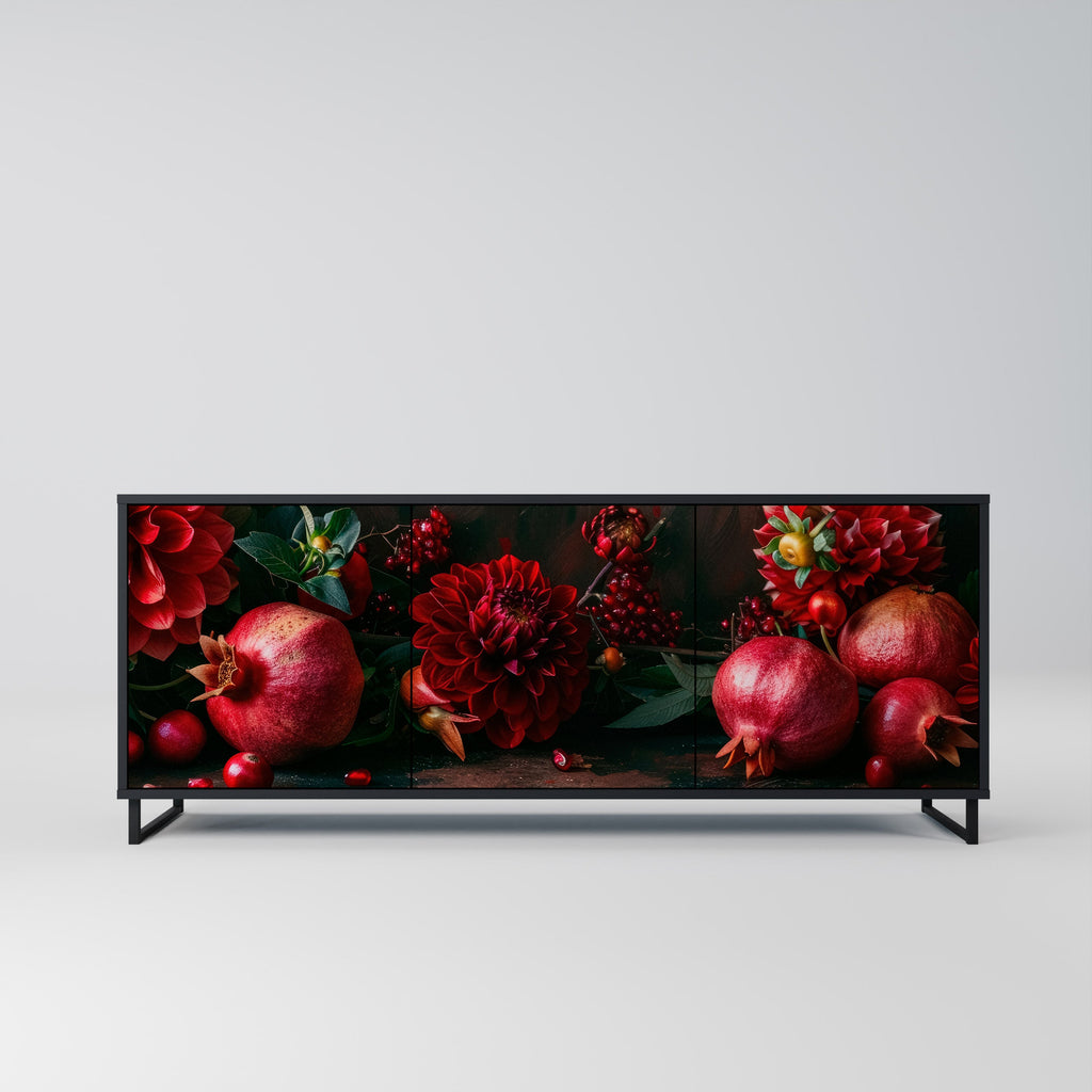 Buffet 3 portes DAHLIAS ET GRENADES en finition noire