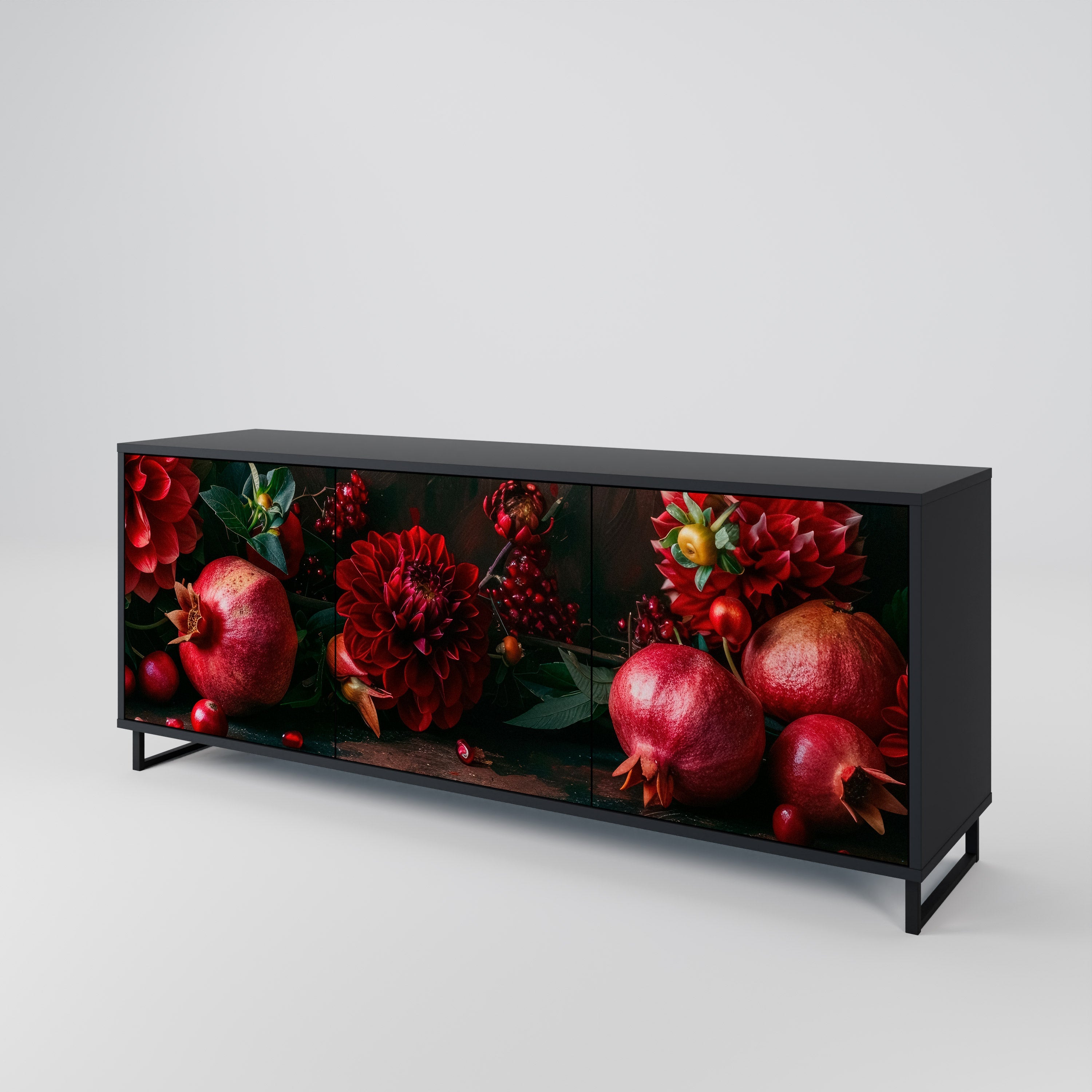 Buffet 3 portes DAHLIAS ET GRENADES en finition noire
