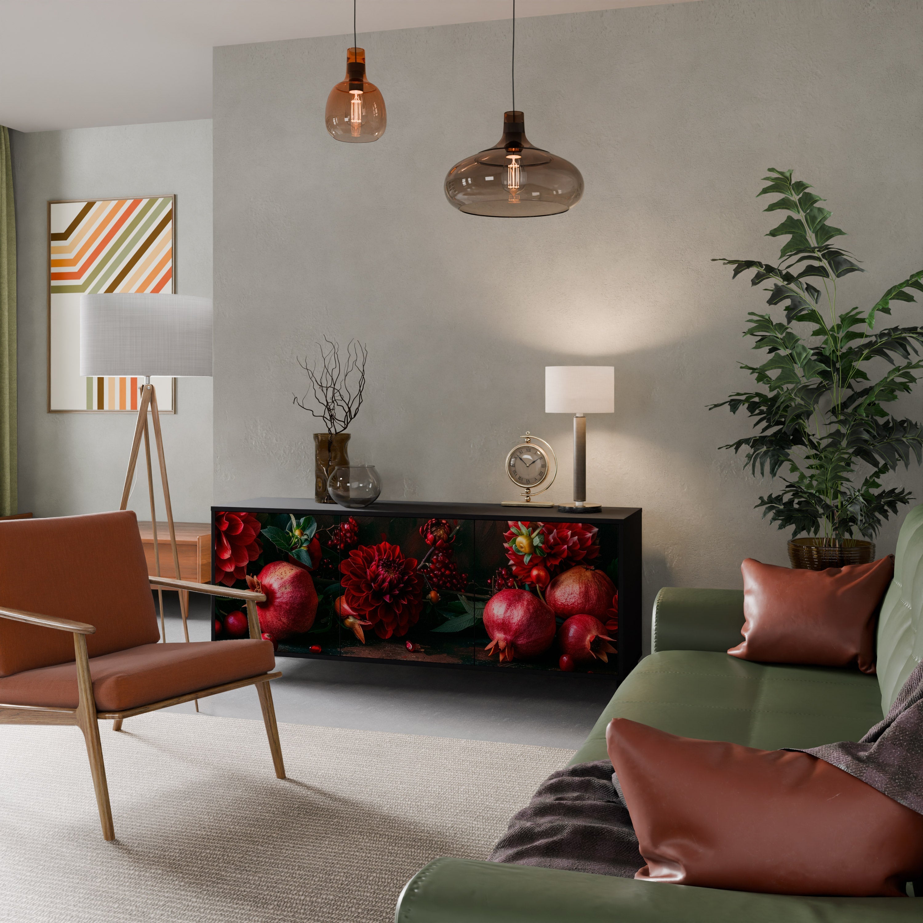 Buffet 3 portes DAHLIAS ET GRENADES en finition noire