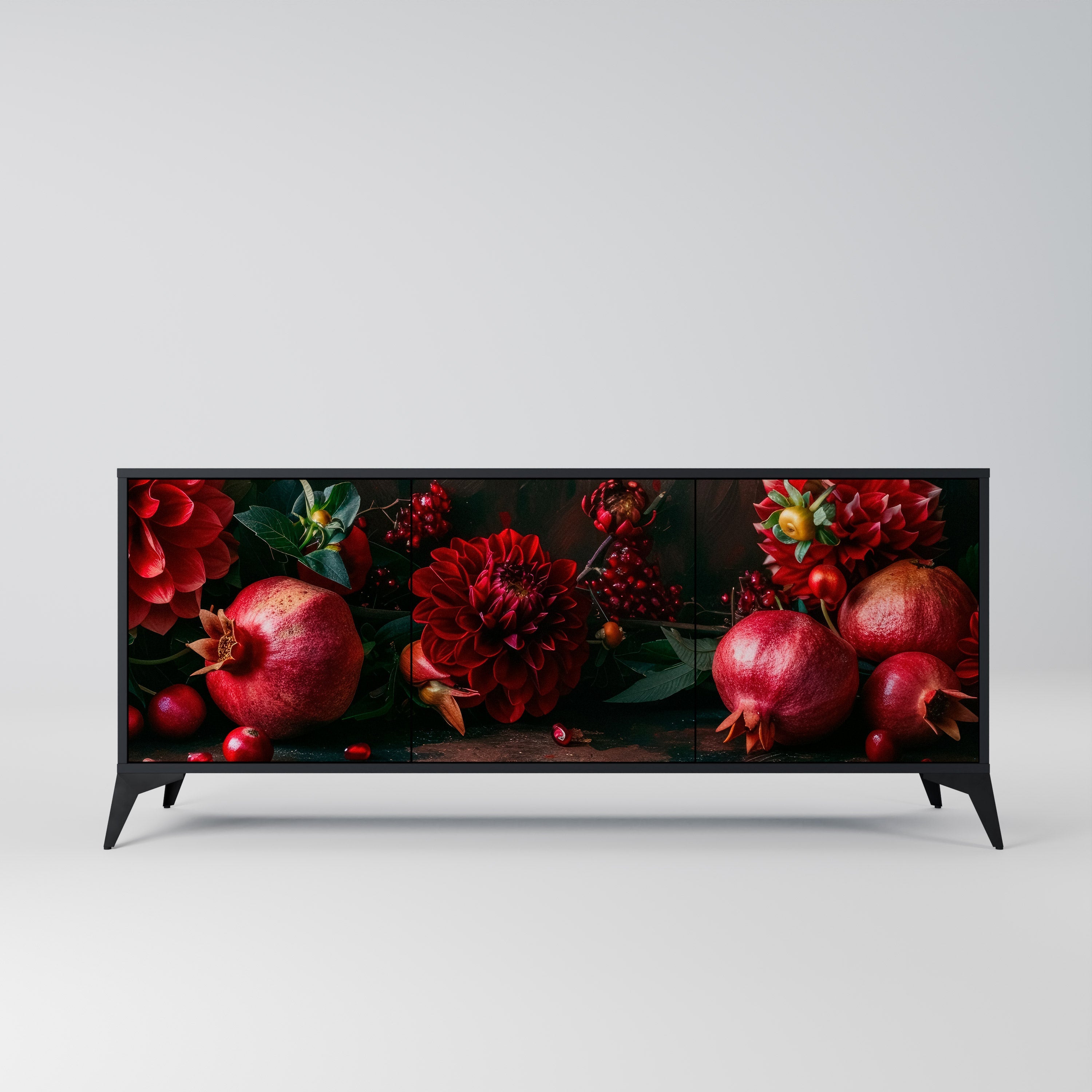 Buffet 3 portes DAHLIAS ET GRENADES en finition noire