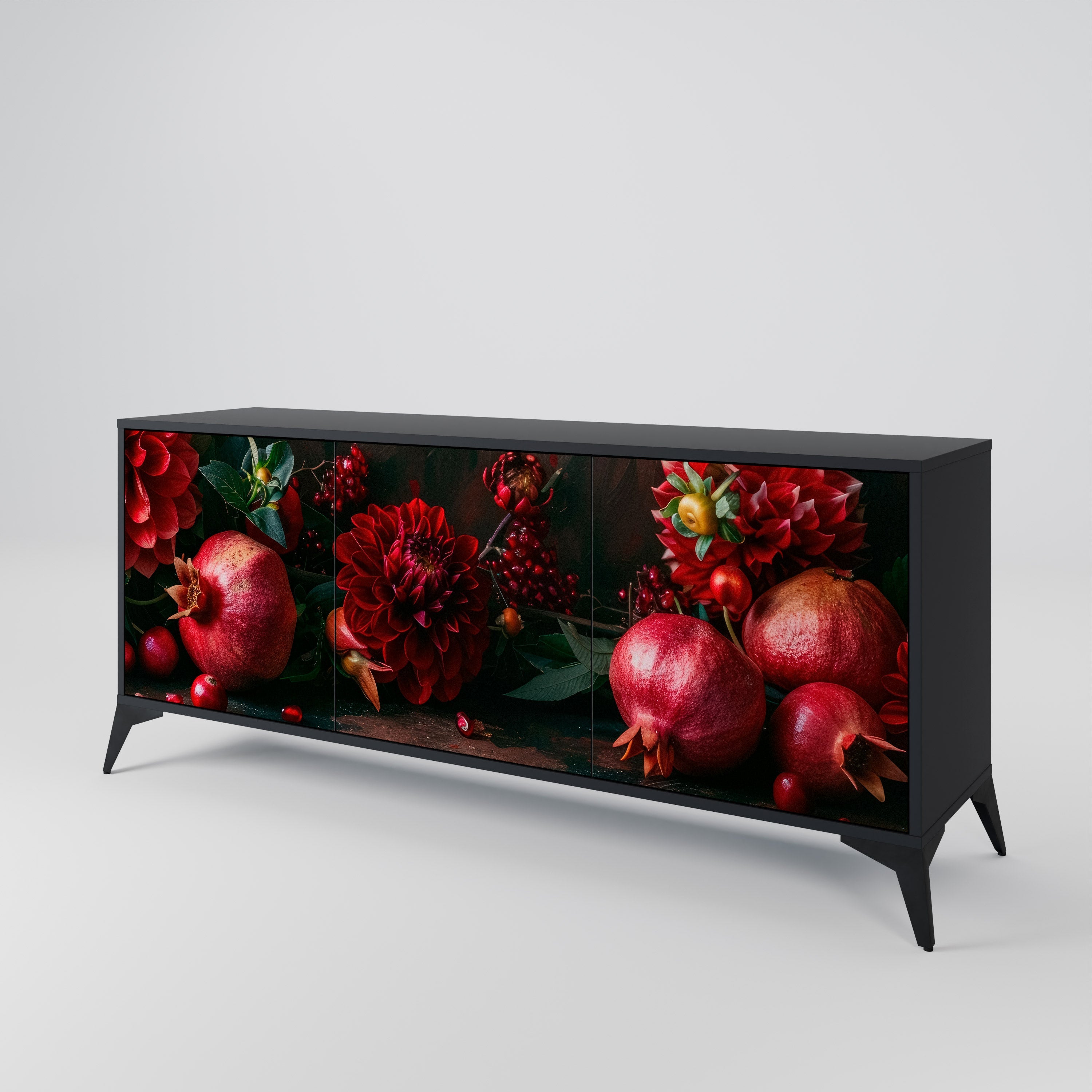 Buffet 3 portes DAHLIAS ET GRENADES en finition noire