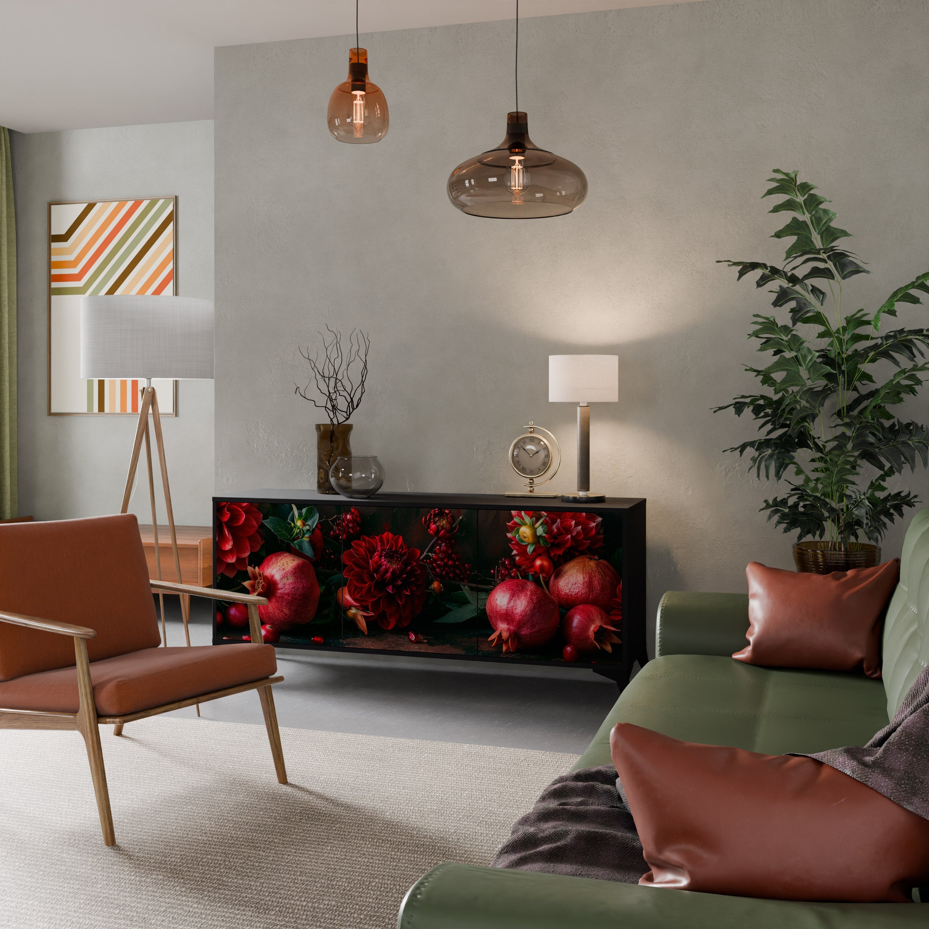 Buffet 3 portes DAHLIAS ET GRENADES en finition noire