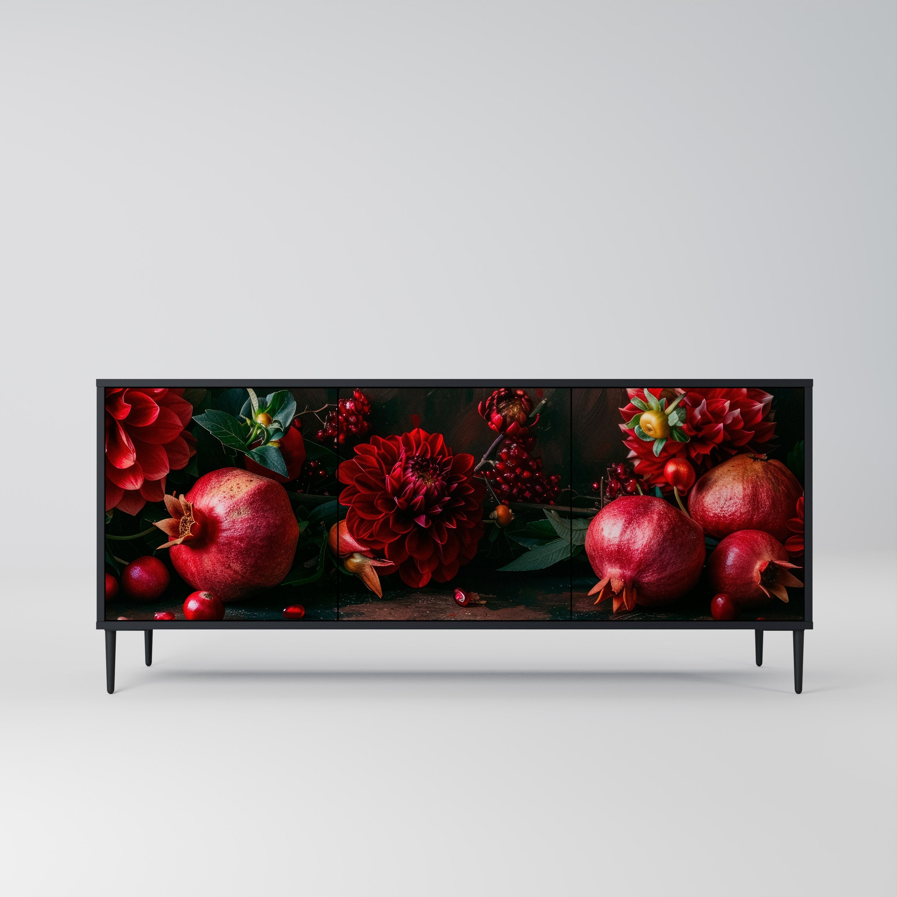 Buffet 3 portes DAHLIAS ET GRENADES en finition noire