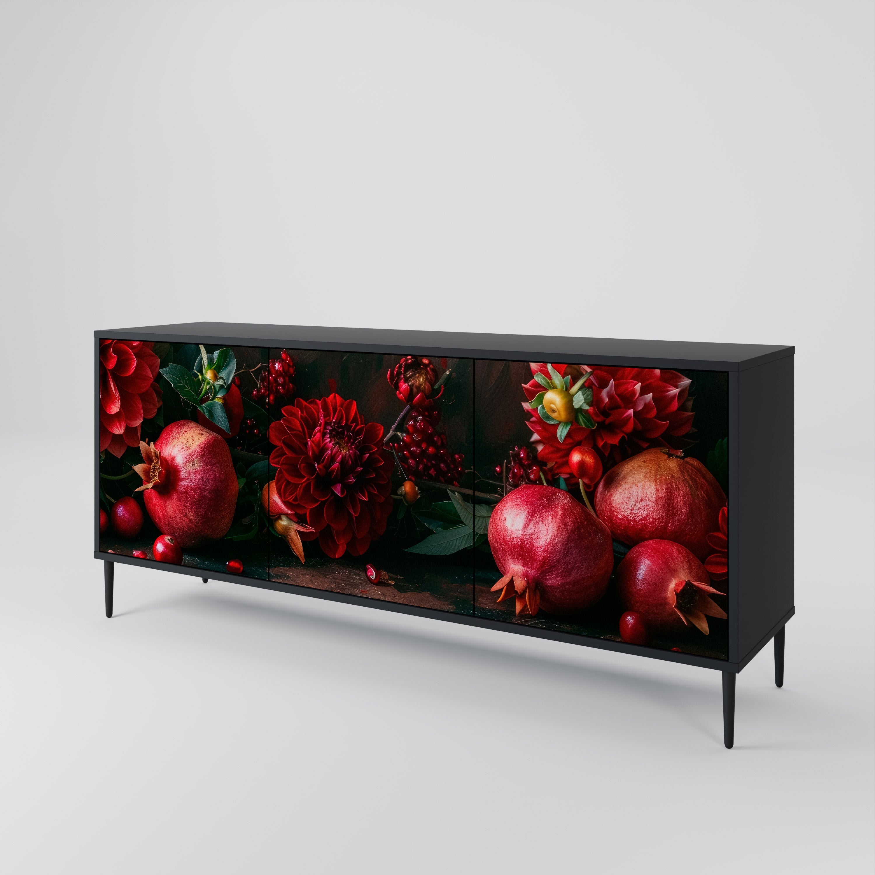 Buffet 3 portes DAHLIAS ET GRENADES en finition noire