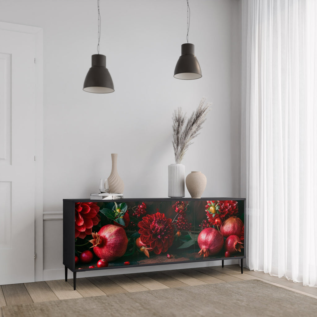 Buffet 3 portes DAHLIAS ET GRENADES en finition noire