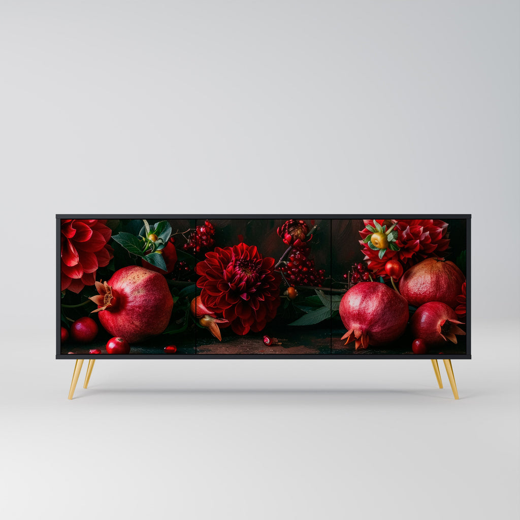 Buffet 3 portes DAHLIAS ET GRENADES en finition noire