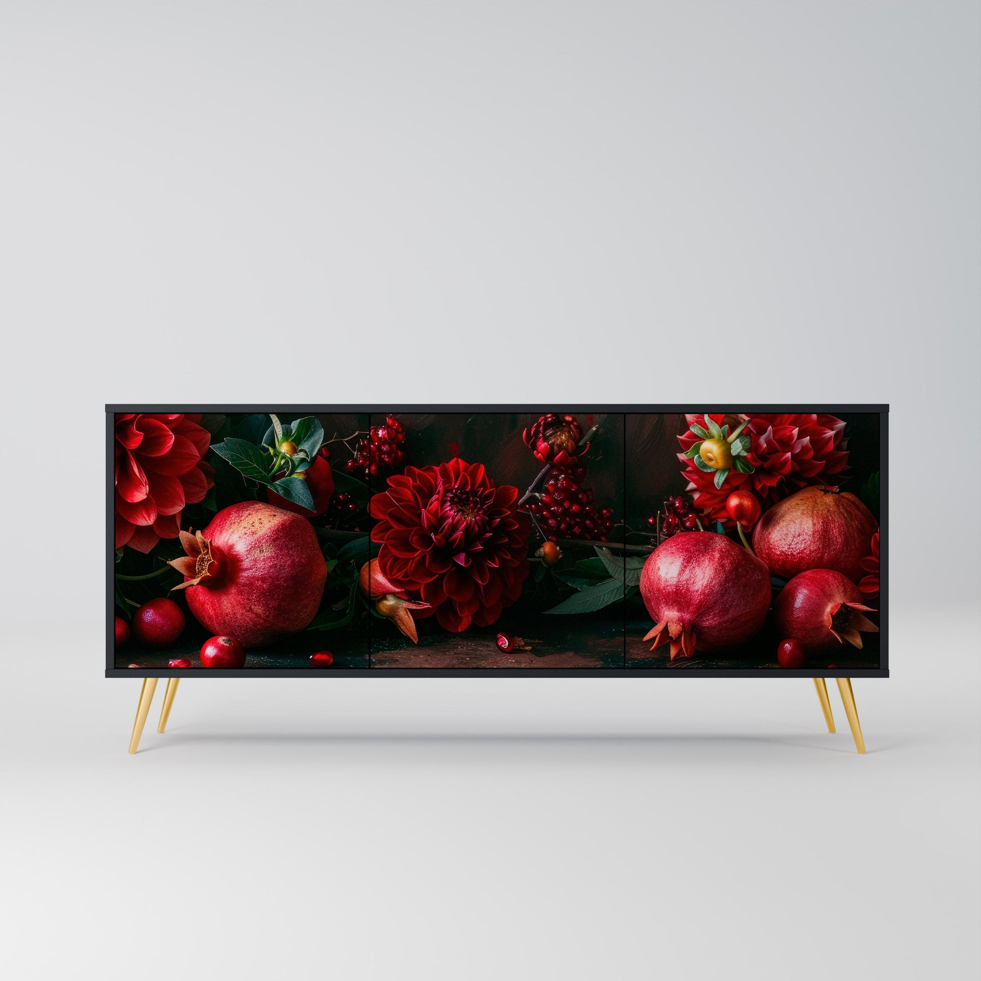 Buffet 3 portes DAHLIAS ET GRENADES en finition noire
