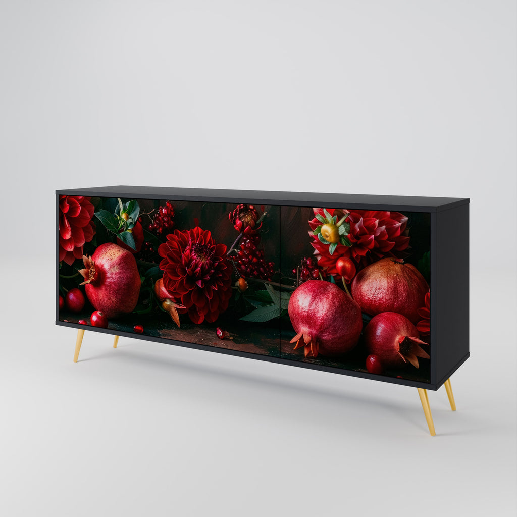 Buffet 3 portes DAHLIAS ET GRENADES en finition noire
