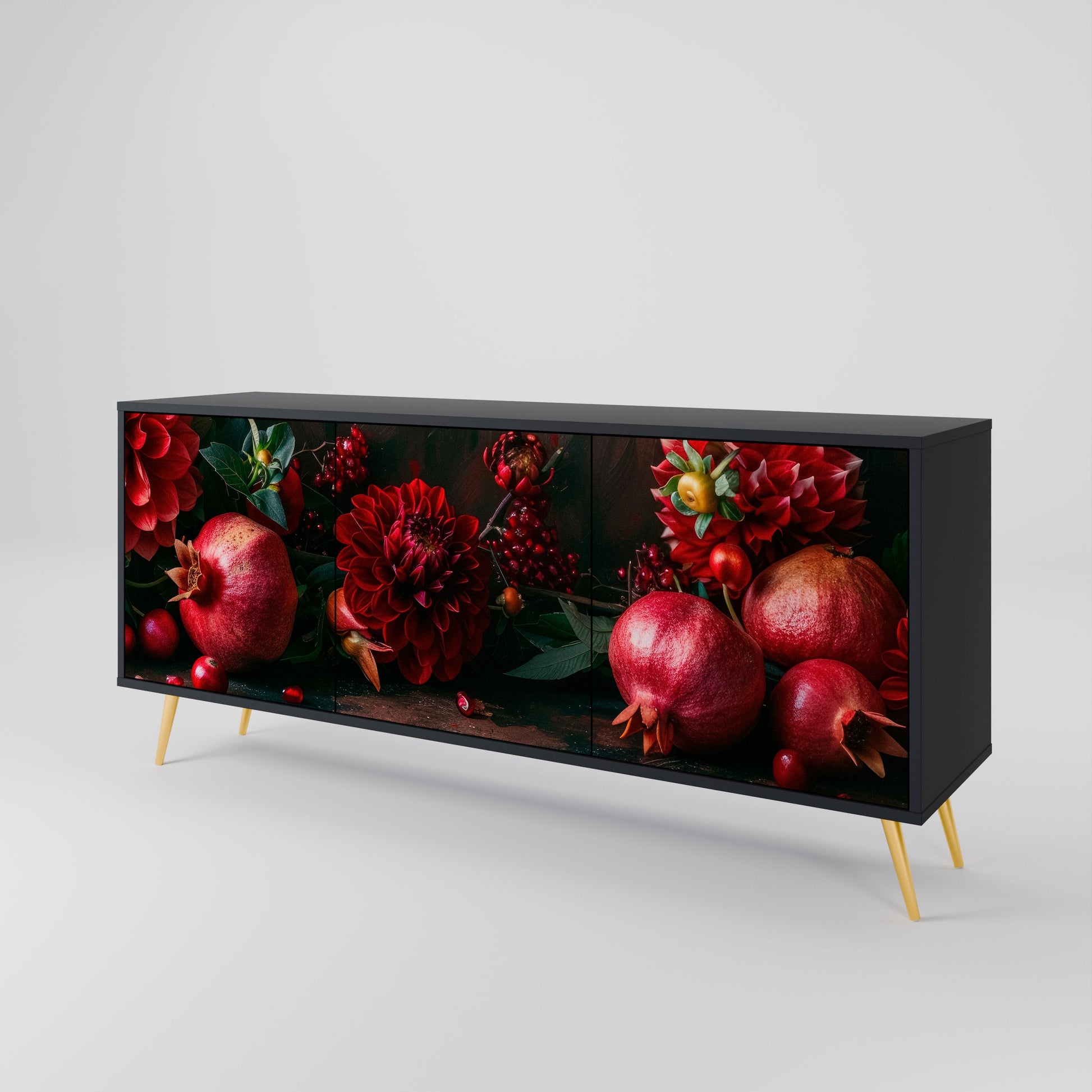 Buffet 3 portes DAHLIAS ET GRENADES en finition noire