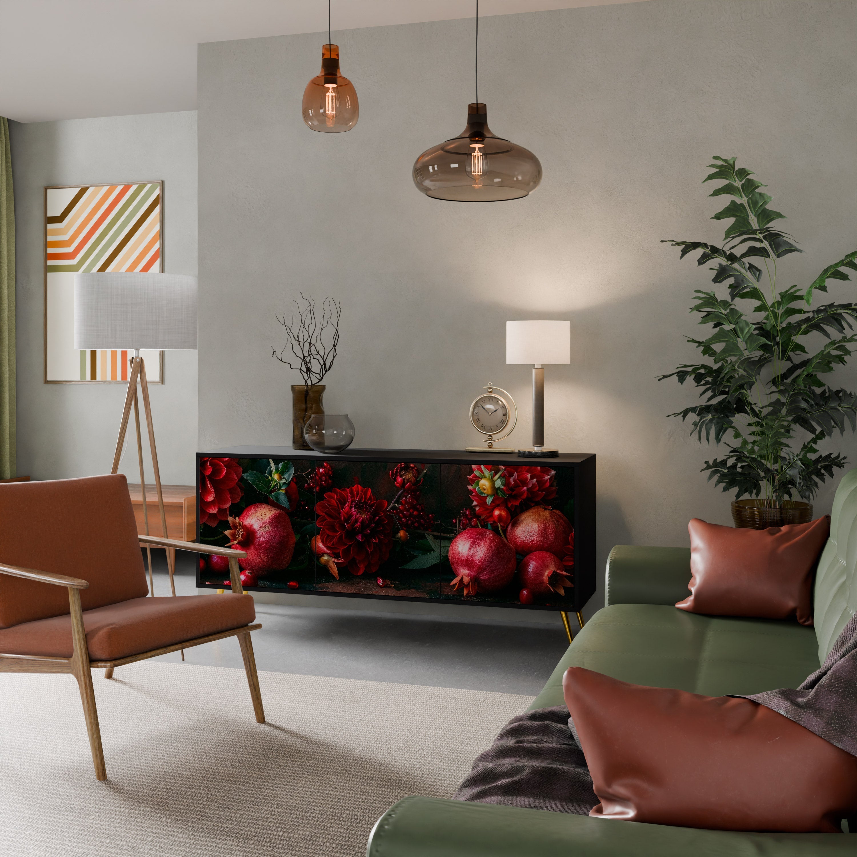 Buffet 3 portes DAHLIAS ET GRENADES en finition noire