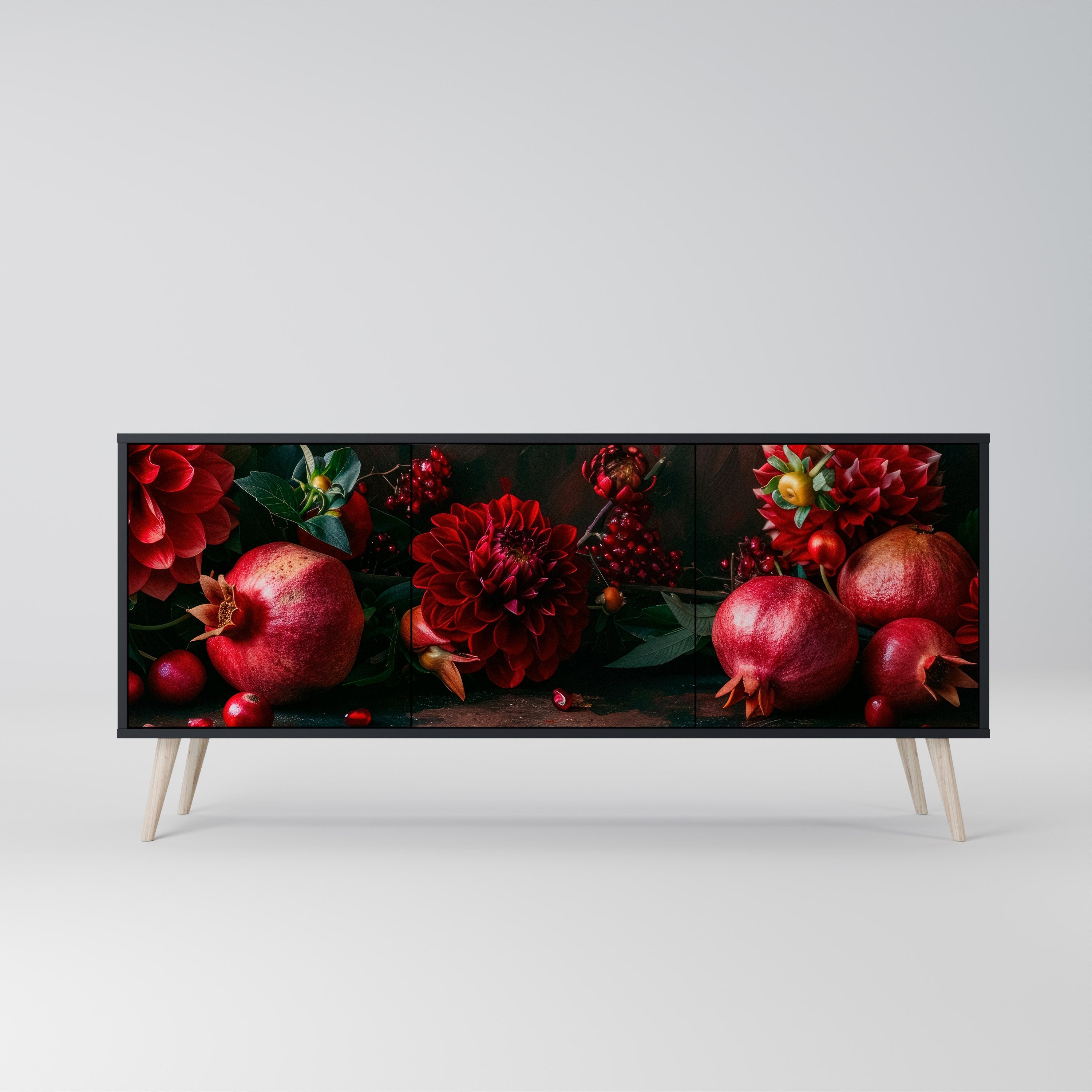 Buffet 3 portes DAHLIAS ET GRENADES en finition noire