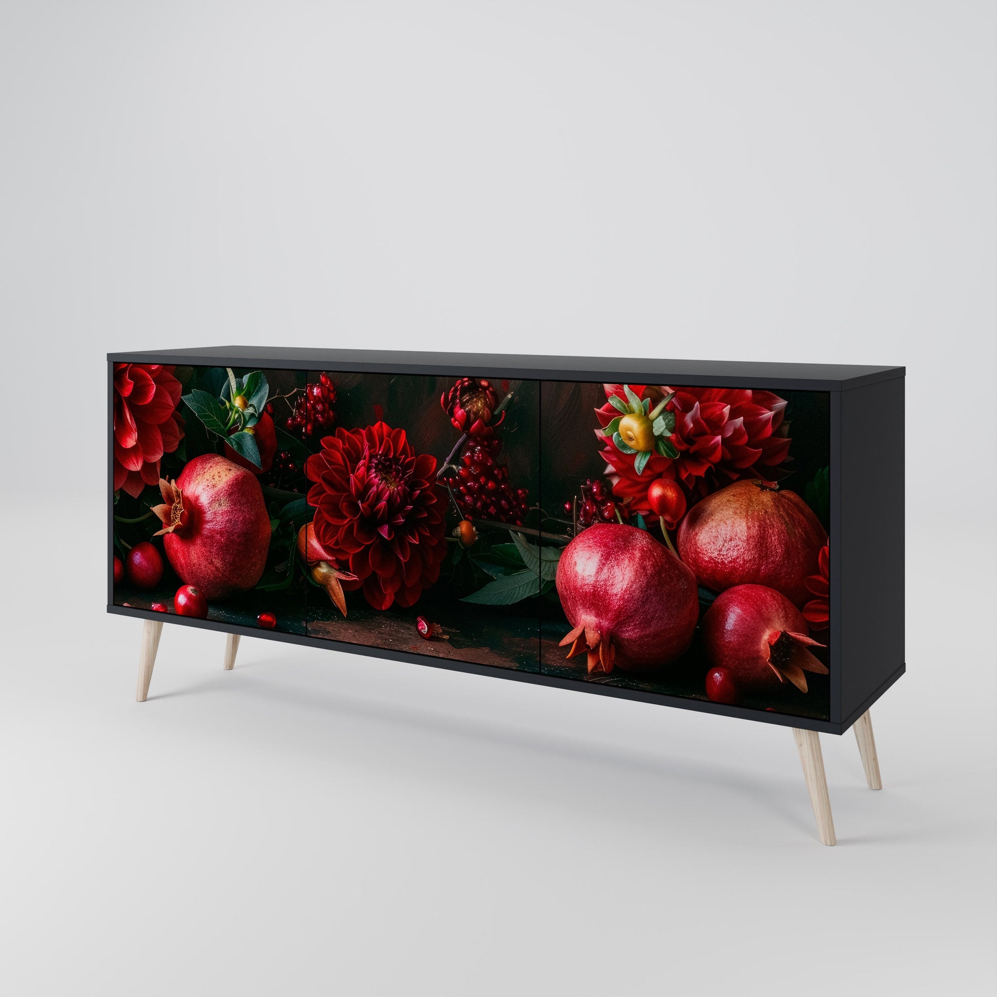Buffet 3 portes DAHLIAS ET GRENADES en finition noire