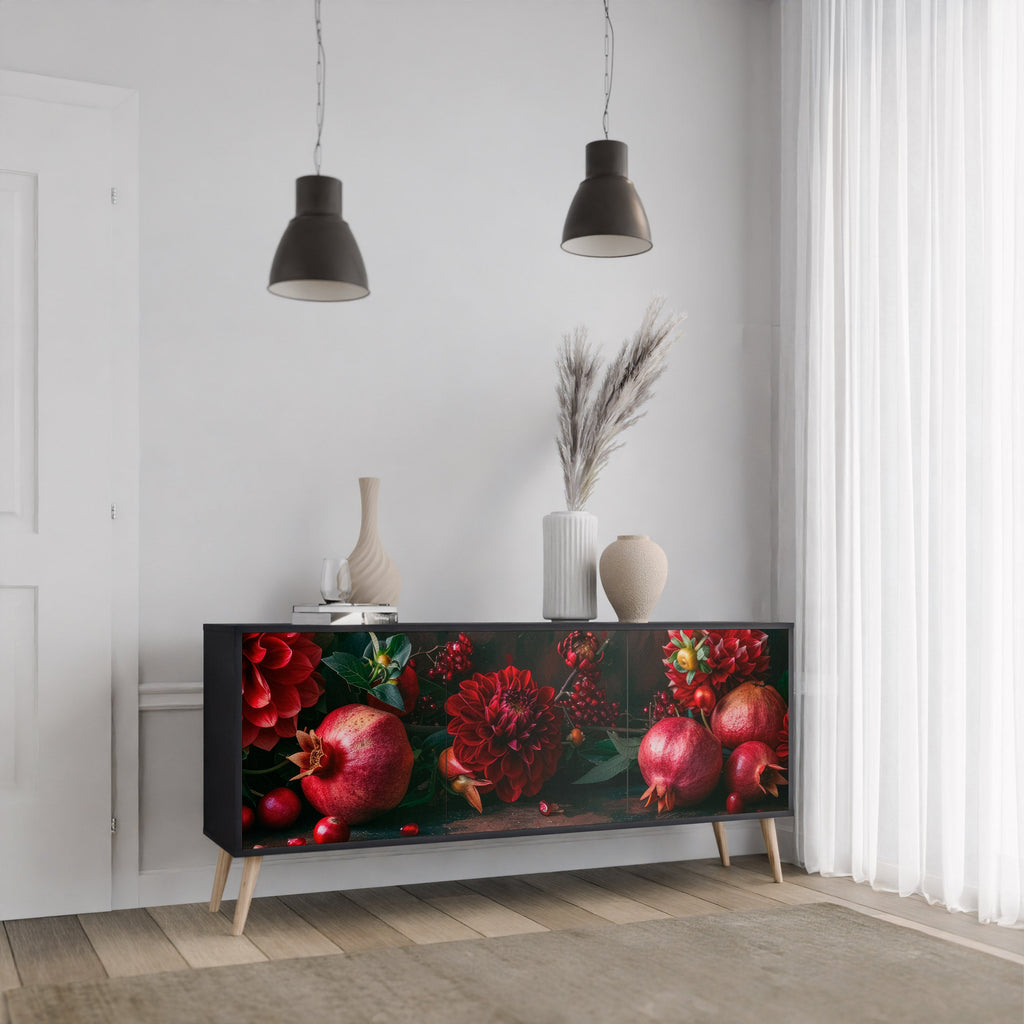Buffet 3 portes DAHLIAS ET GRENADES en finition noire