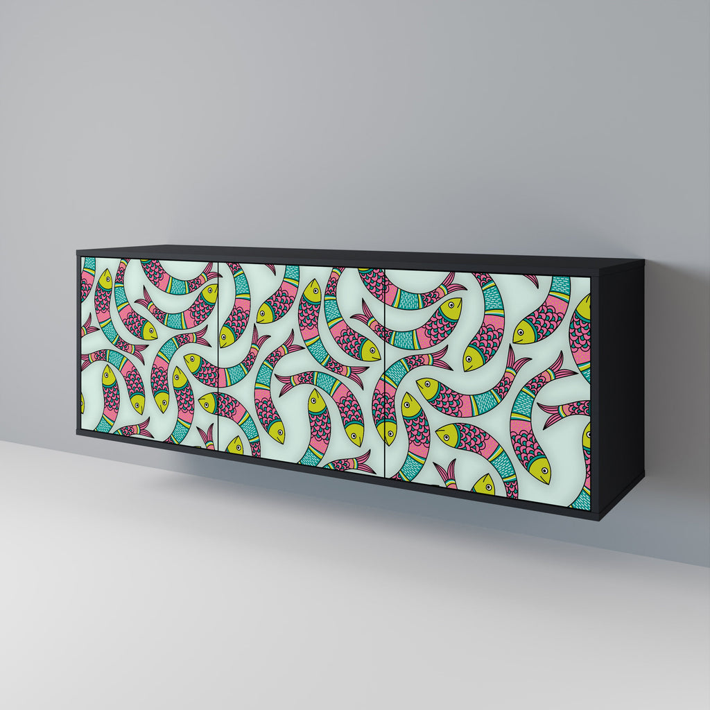 Buffet 3 portes INDIAN FISH finition noire