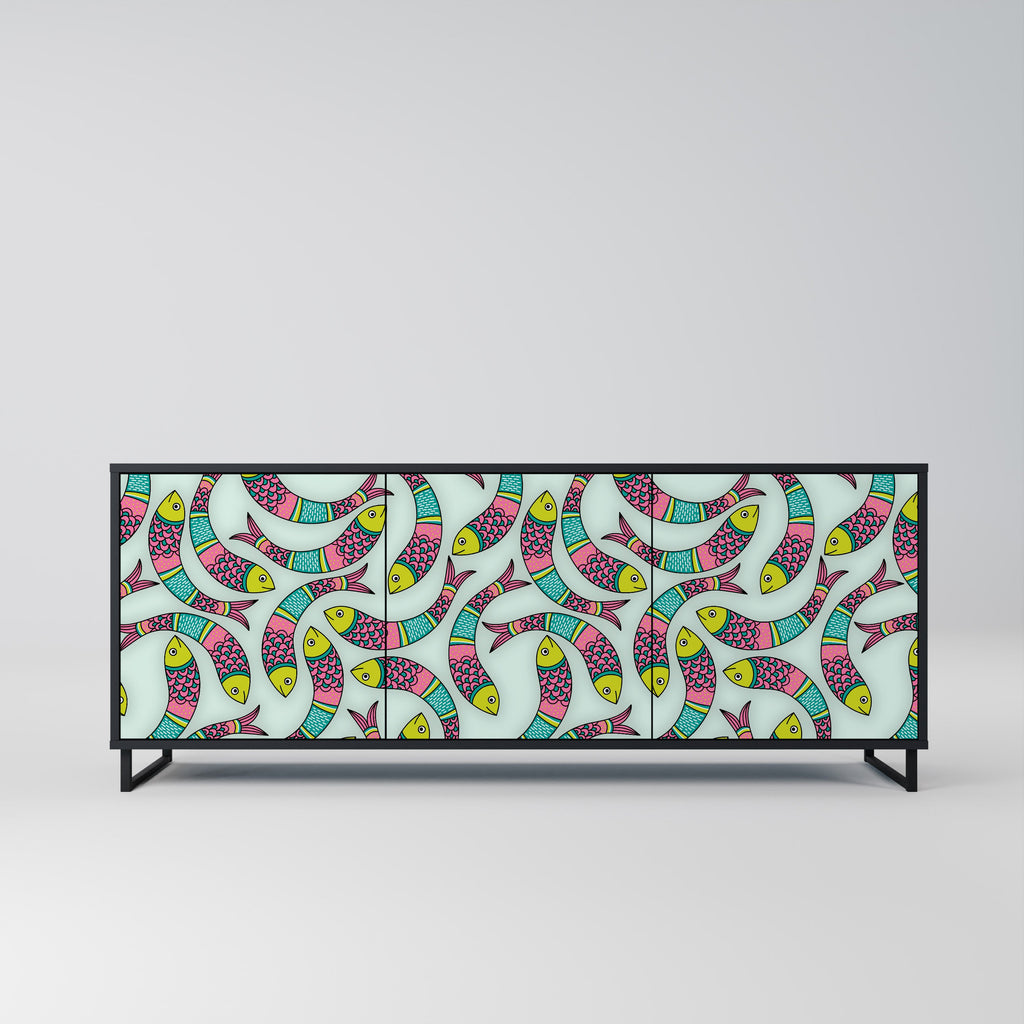 Buffet 3 portes INDIAN FISH finition noire