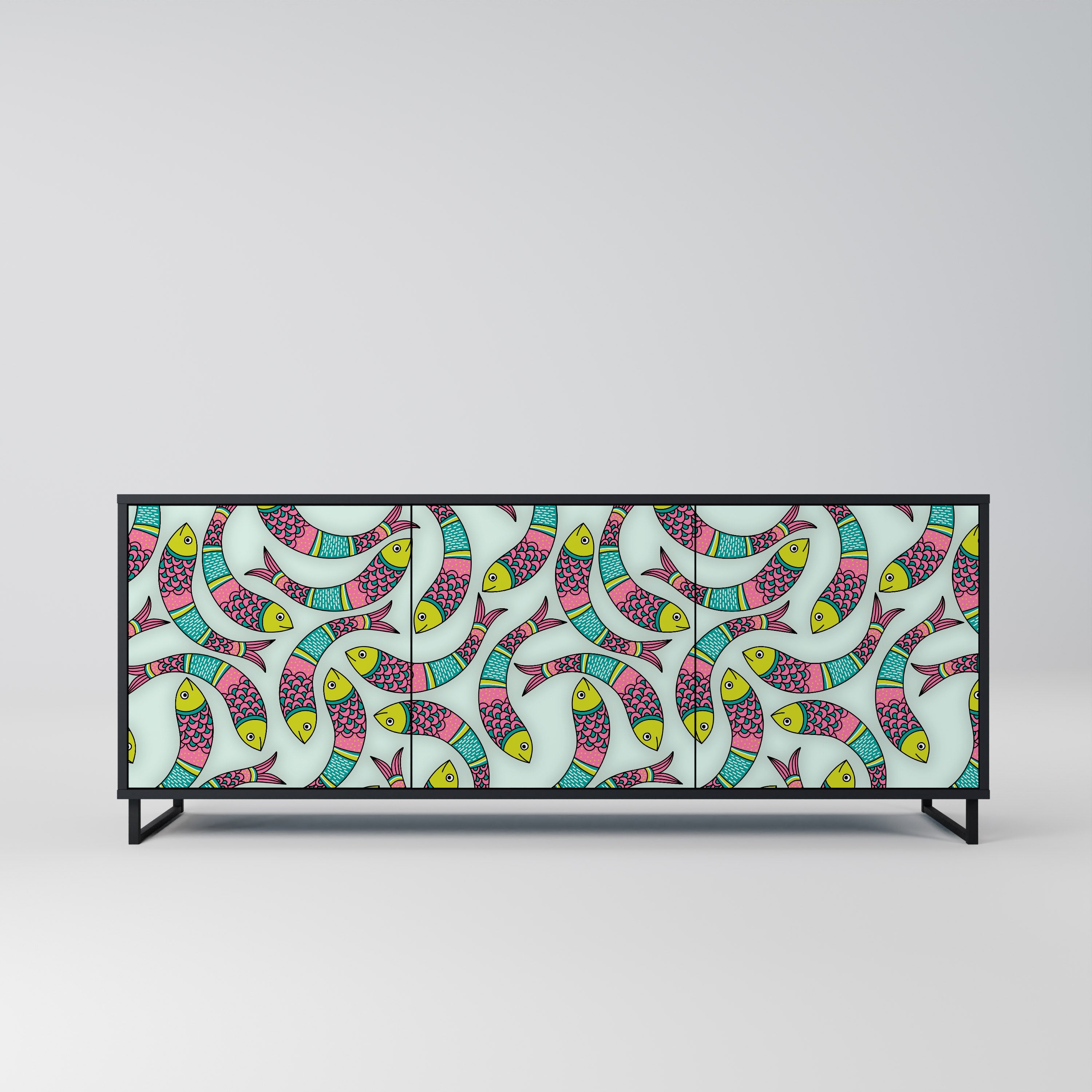 Buffet 3 portes INDIAN FISH finition noire