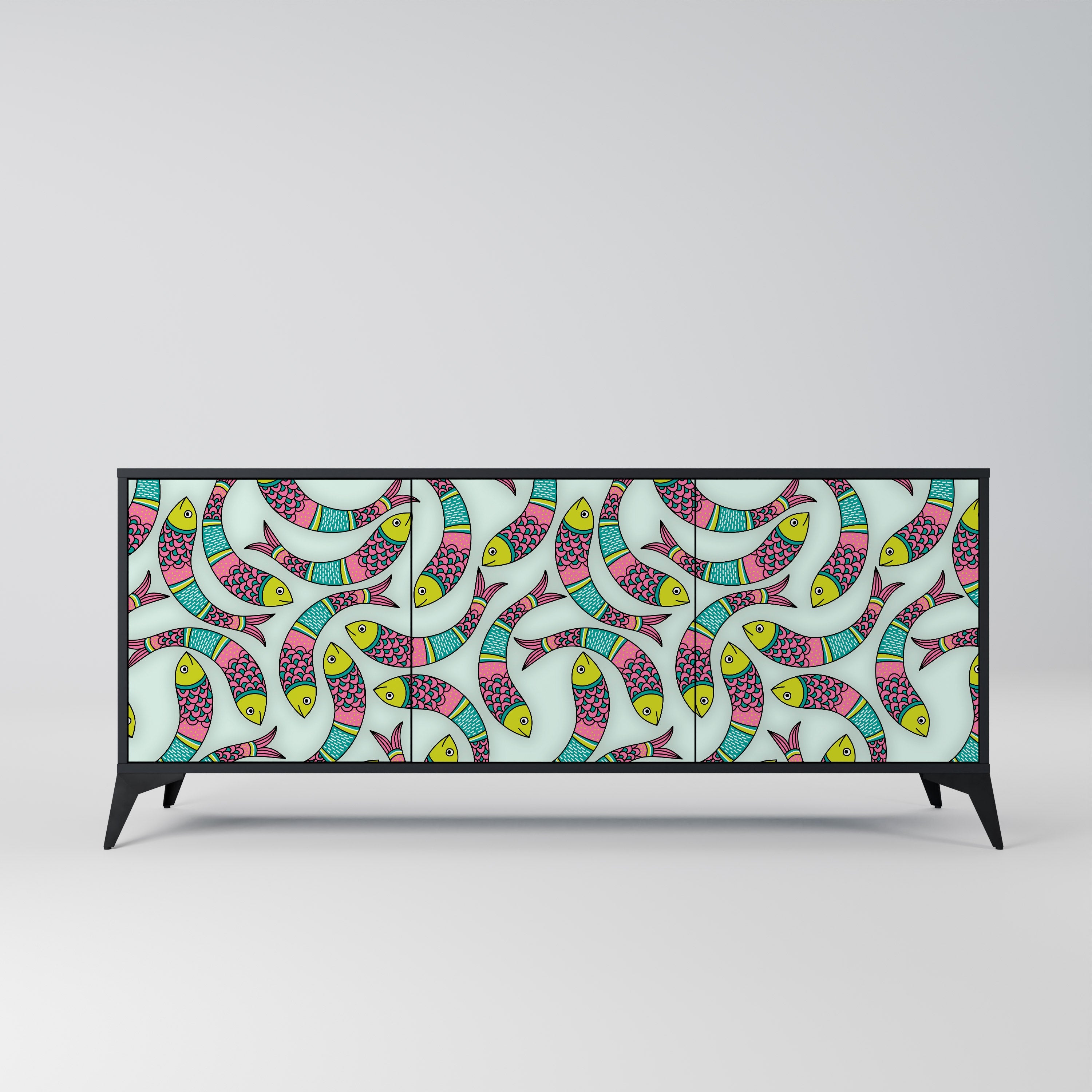 Buffet 3 portes INDIAN FISH finition noire