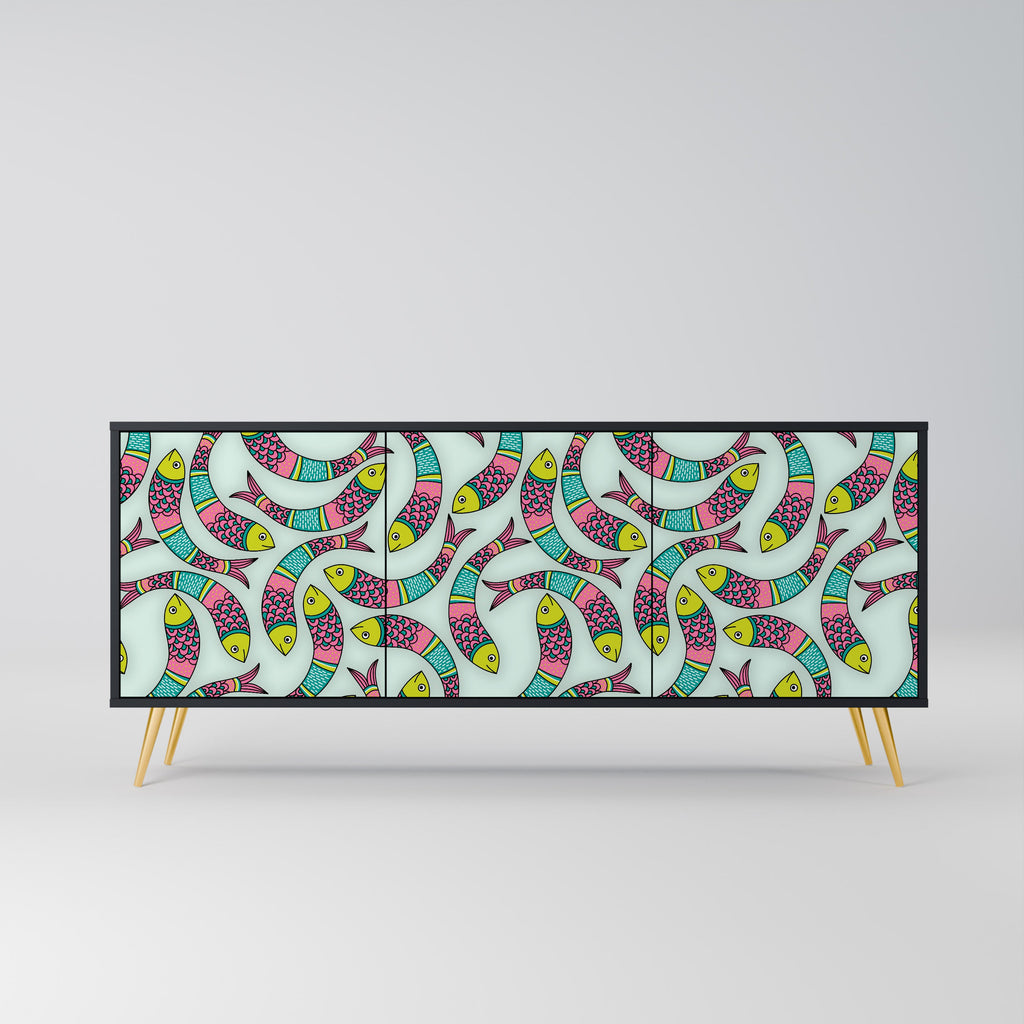 Buffet 3 portes INDIAN FISH finition noire