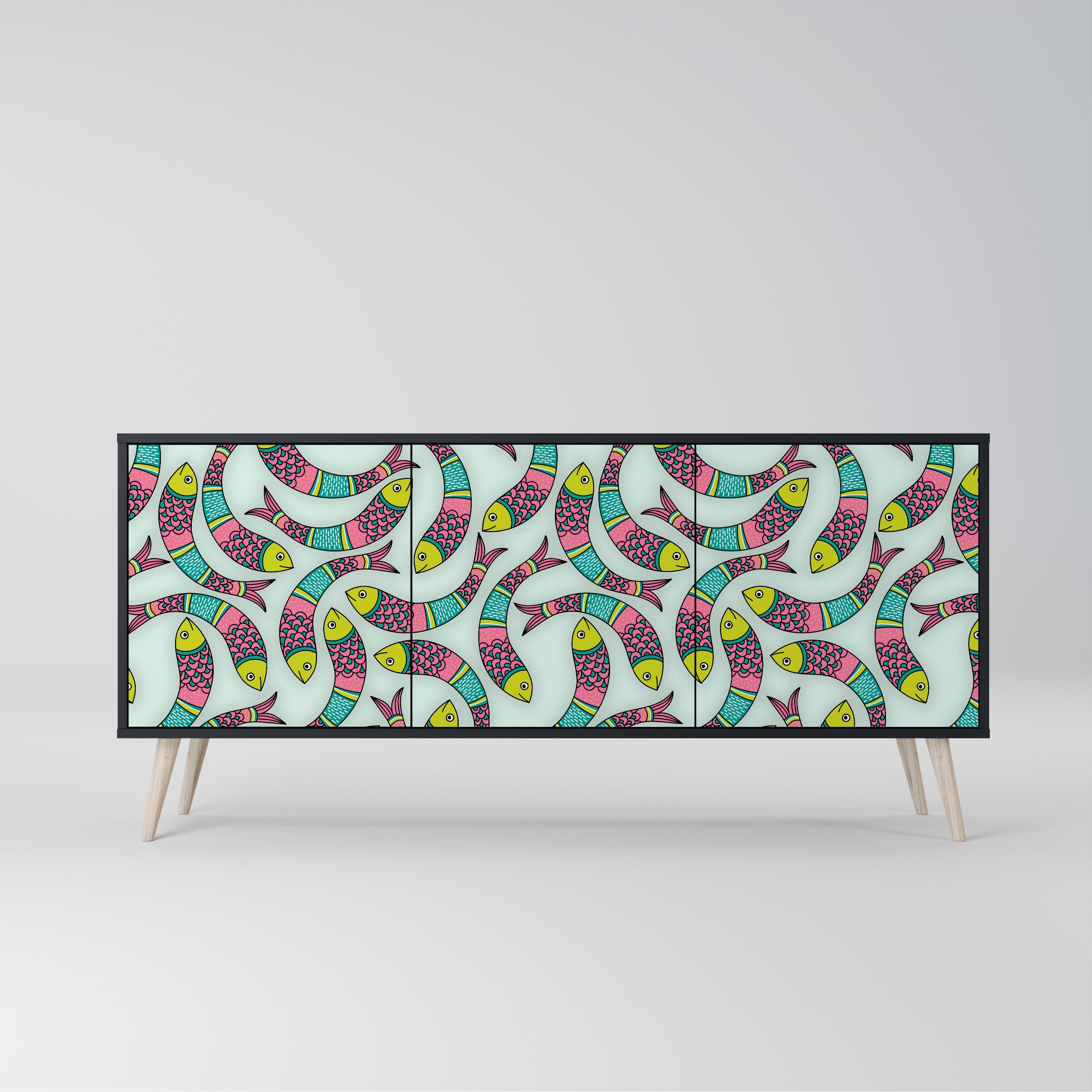 Buffet 3 portes INDIAN FISH finition noire