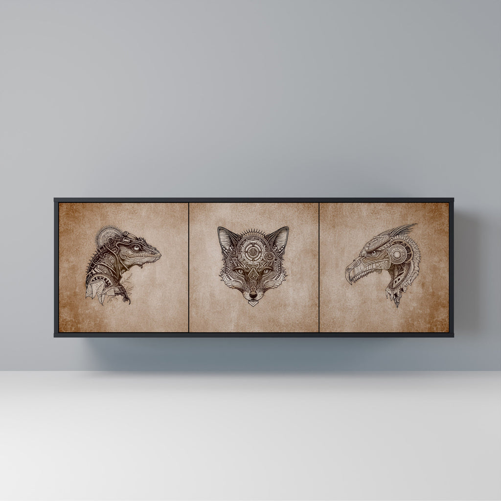 Buffet 3 portes STEAMPUNK CLAN en finition noire